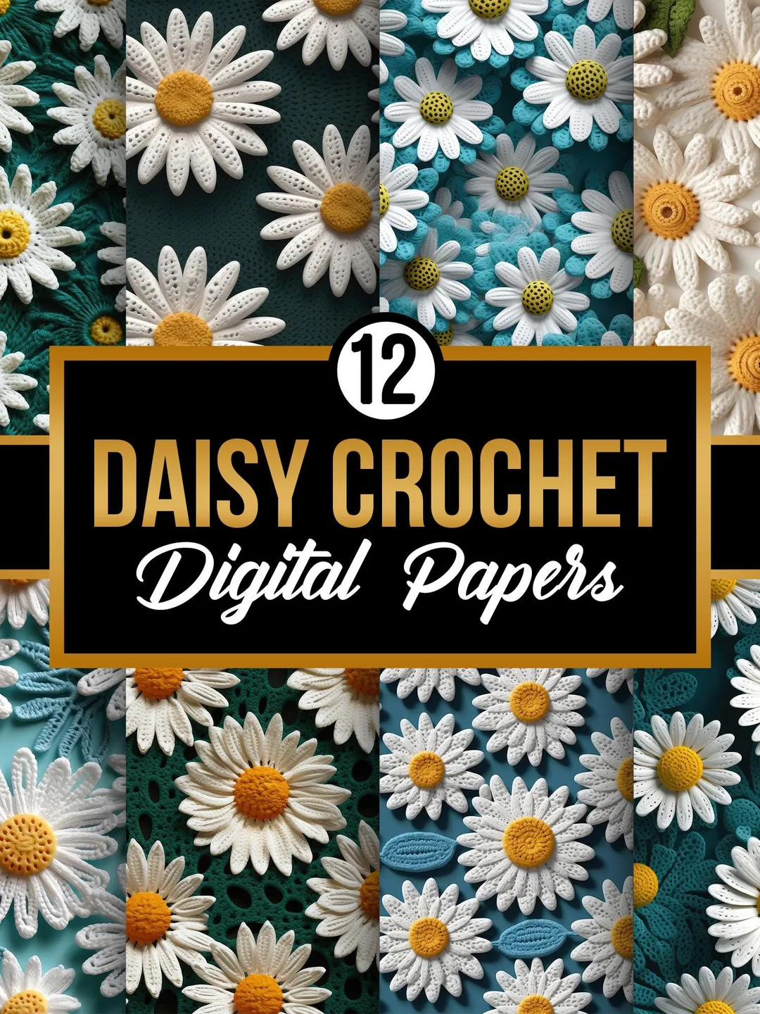 Crochet Flowers Pattern Digital Papers | 3D Crochet Flowers Seamless ...