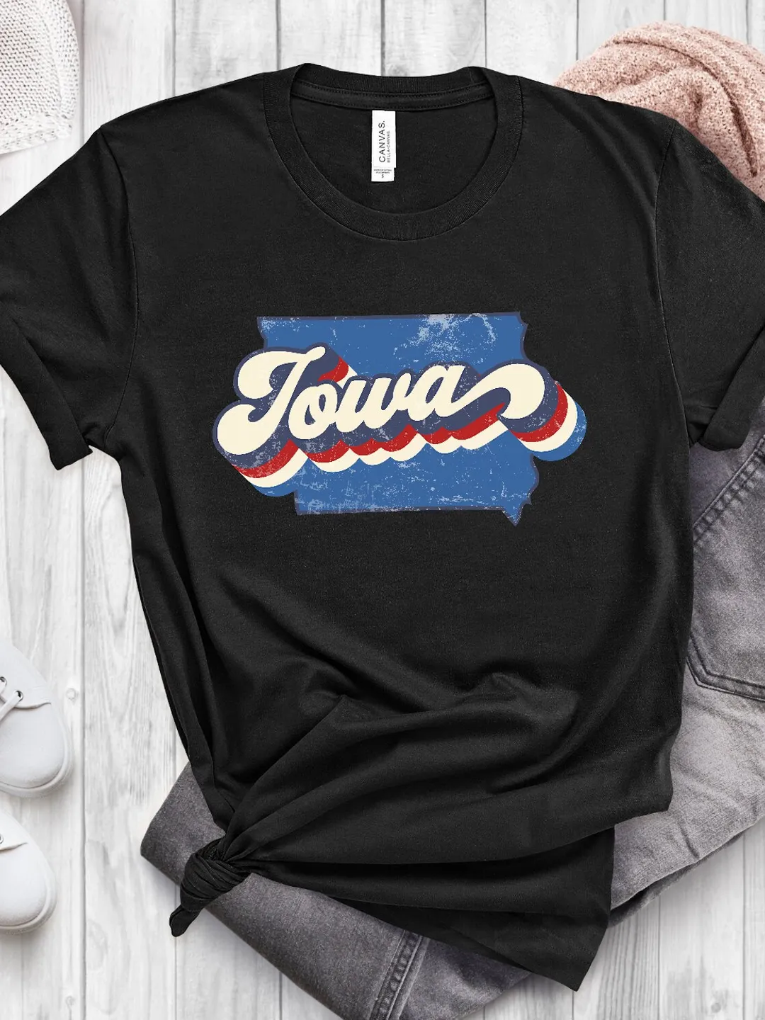 Iowa Pride T-Shirt, Vintage Map Design (Unisex and Women's Soft Cotton Tee)