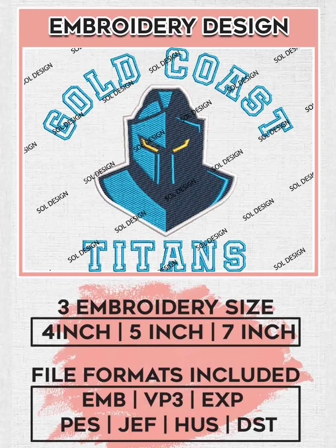 NRL Gold Coast Titans Embroidery Design, National Rugby League Embroidery Design, Gold Coast Titans Logos Embroidery Design,NRL Machine Embroidery Digitized Pes File,3 Sizes, Instant Download