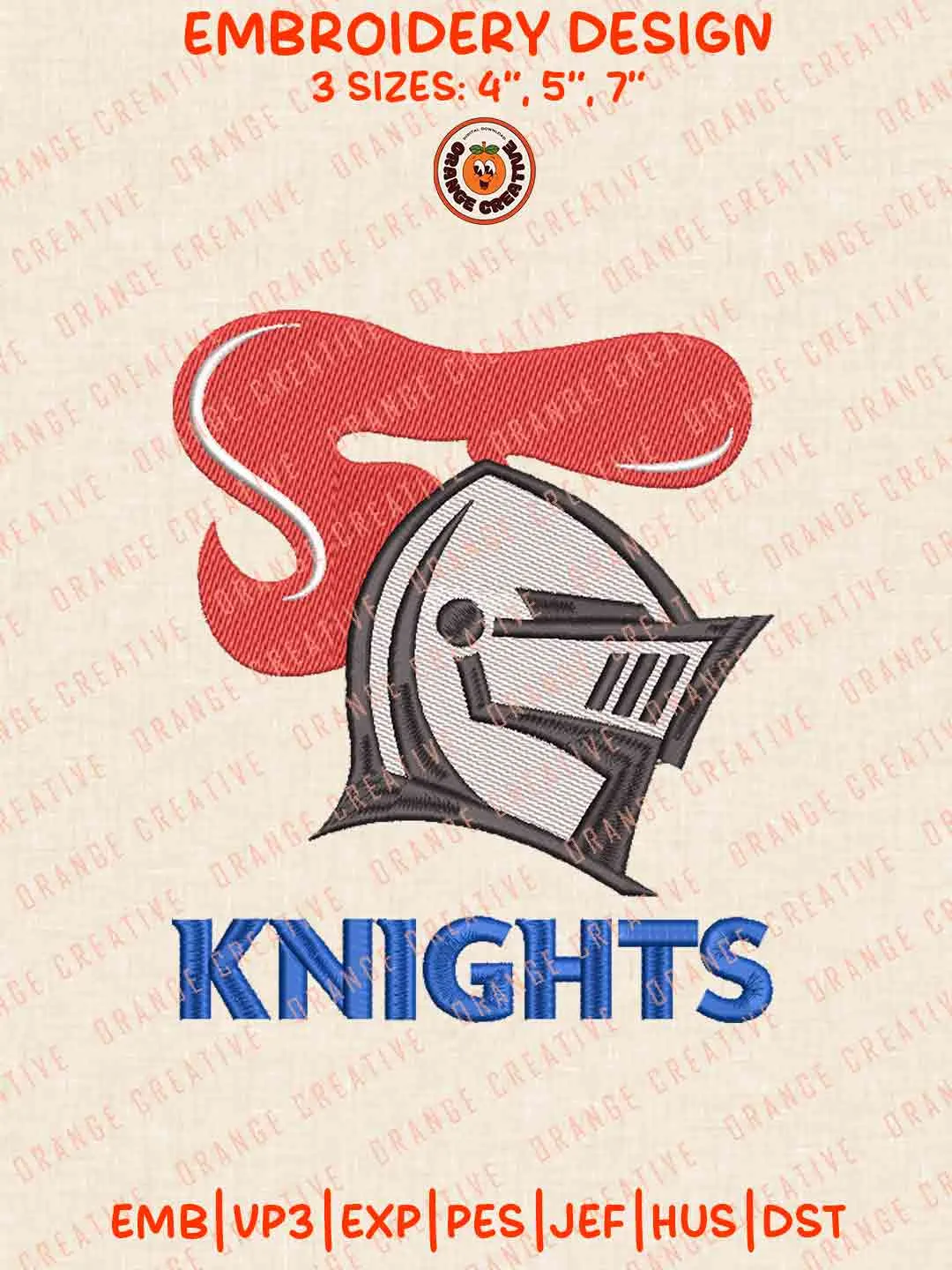 NRL Knights Logos Embroidery Design, NRL Newcastle Knights Team Machine Embroidery Digitized Pes File, 4 Sizes, Custom Size, Instant Download