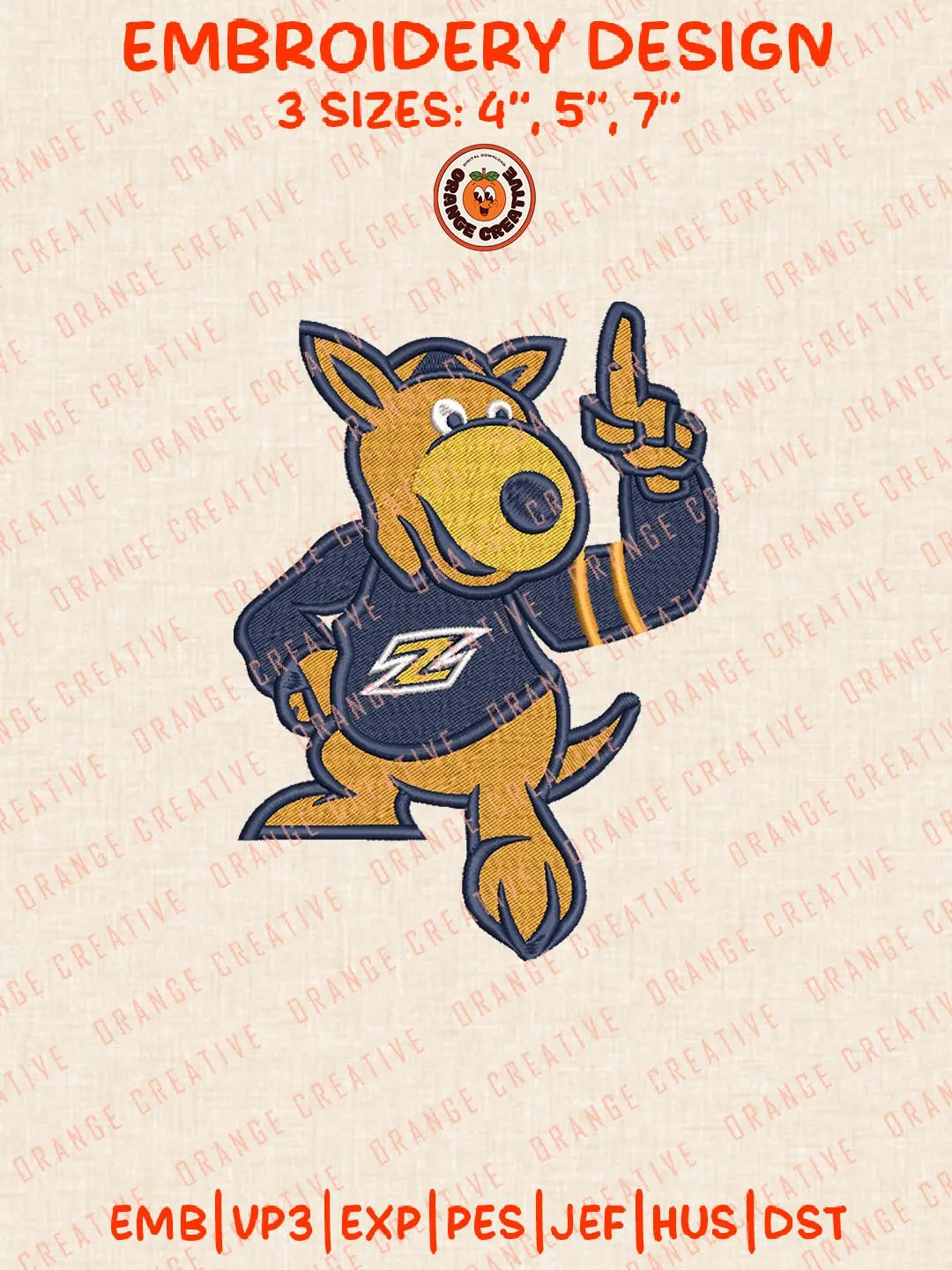 NCAA Akron Zips Mascot Embroidery Design, NCAA Team Logo Embroidery Design, Machine Embroidery Design File, 4 Sizes, Custom Size, Digital Download