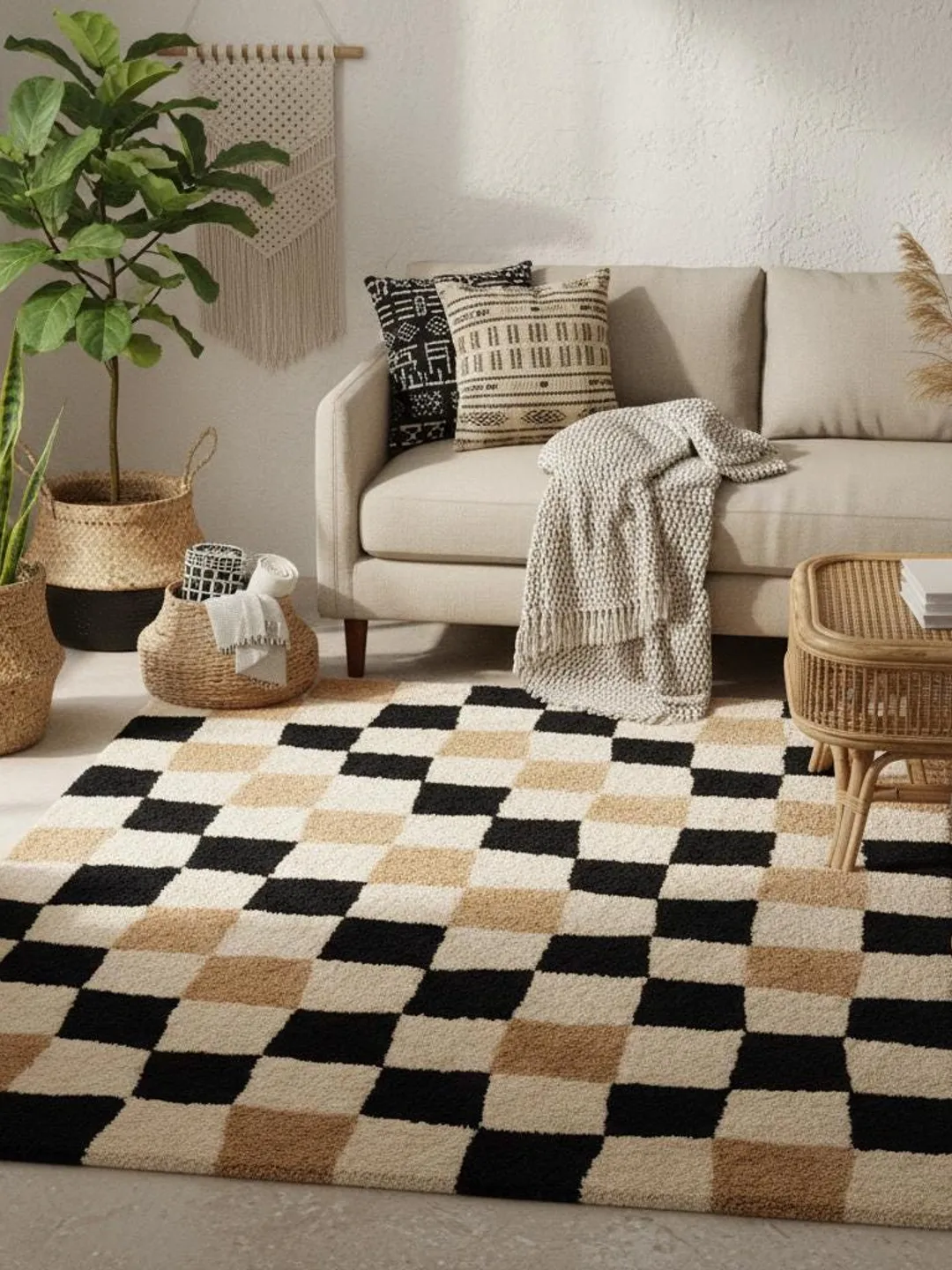 Modern Geometric Checkerboard Area Rug for Living Room Decor Carpet
