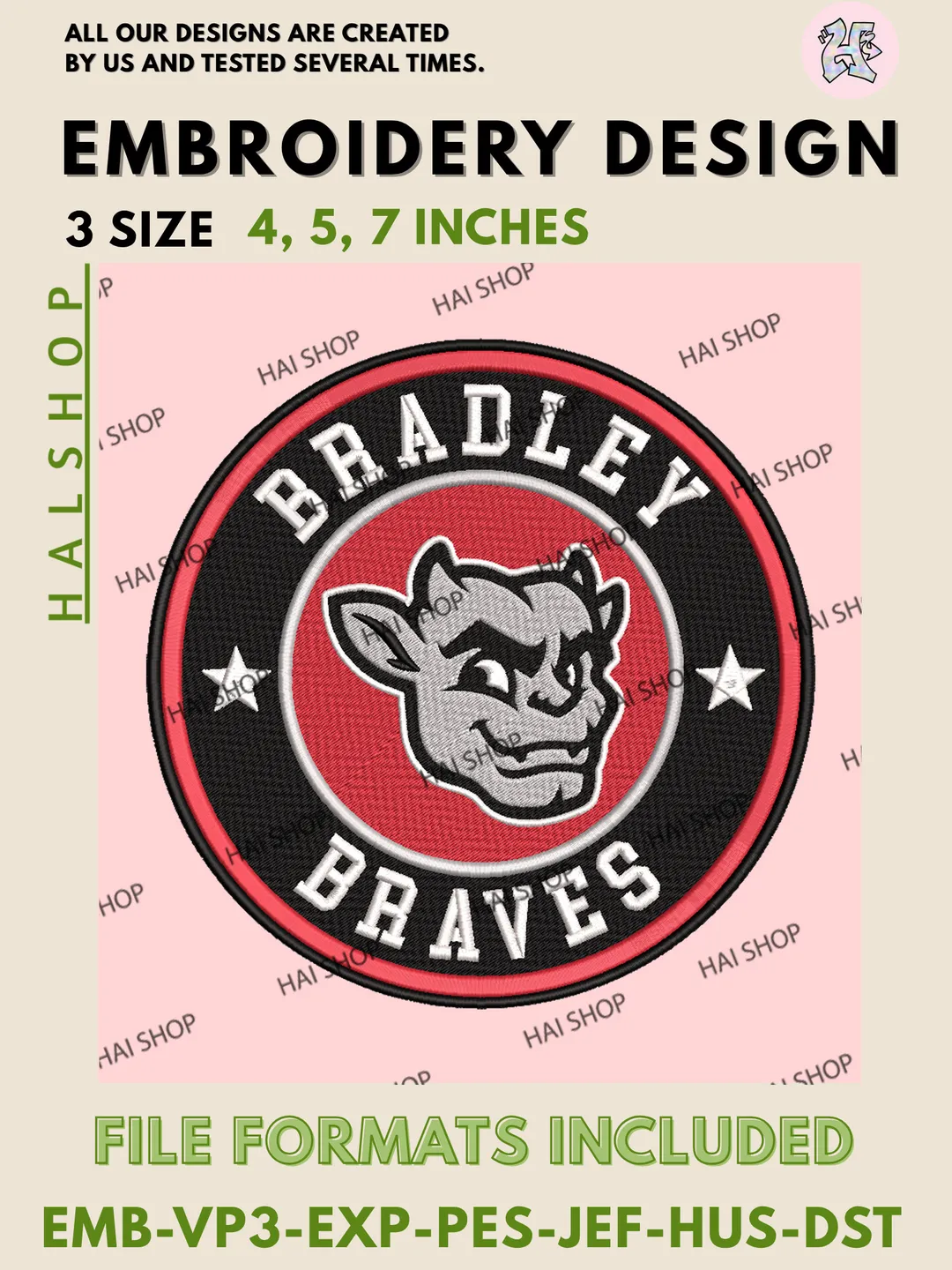 Bradley Braves NCAA Football Head Logo Machine Embroidery Design, Instant Digital Download