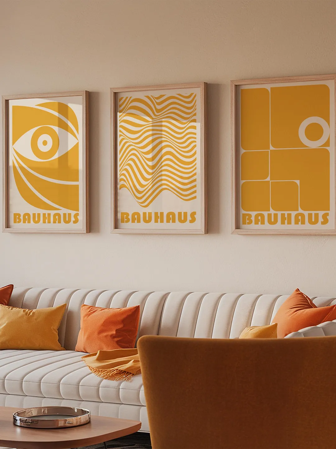 Yellow Bauhaus Wall Art Set of 3 – Mustard Abstract Geometric Prints ...
