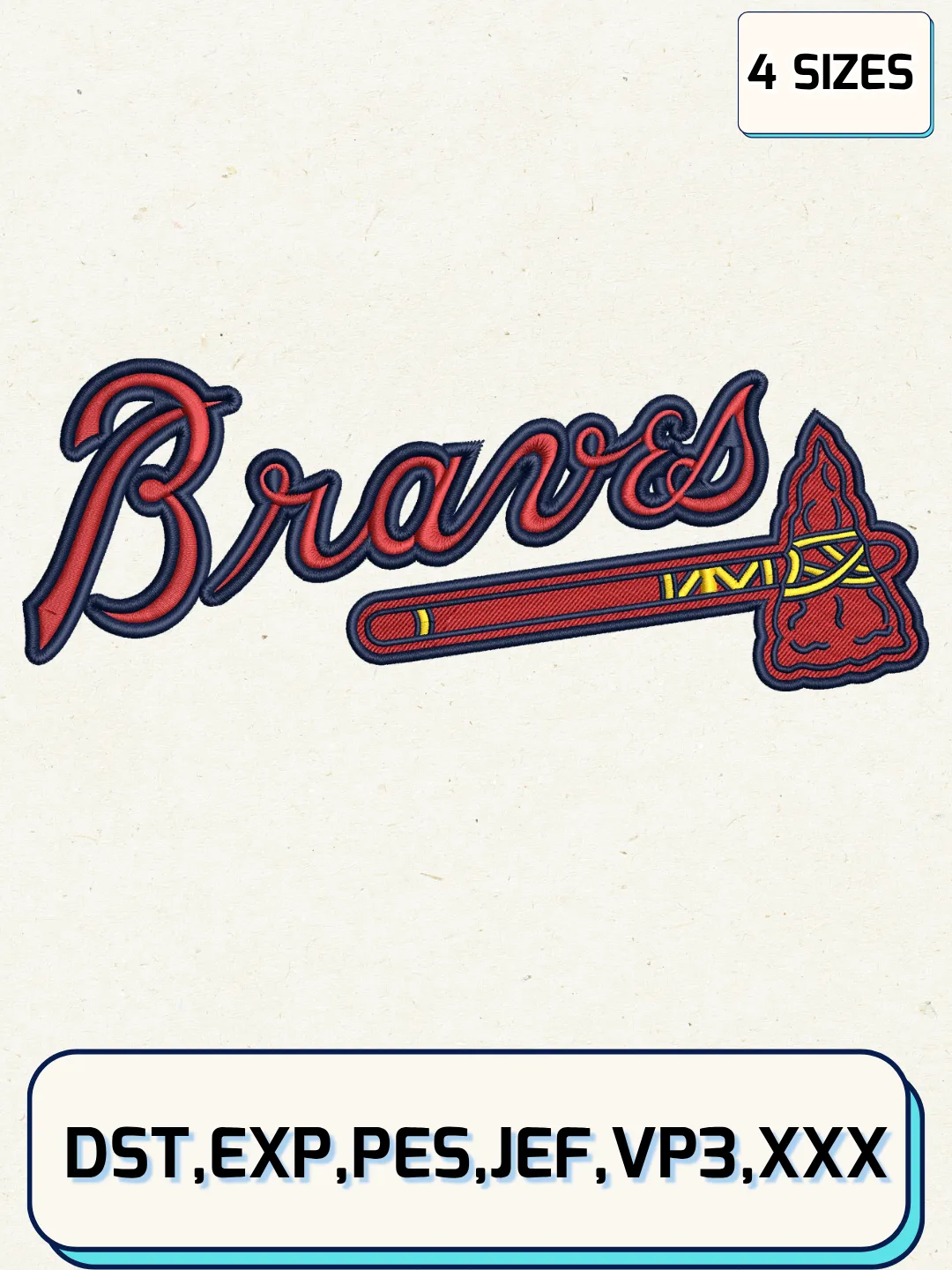 Atlanta Braves Logo Embroidery Design Files,MLB Logo Embroidery Designs,Machine Embroidery Files,4 Sizes
