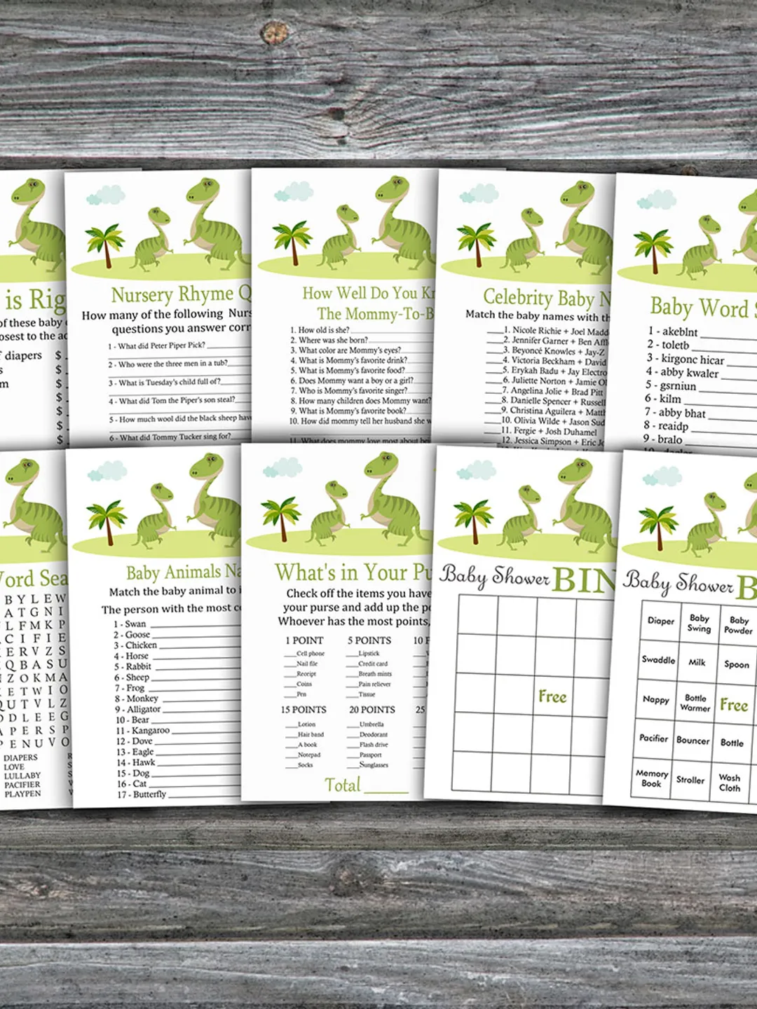 Dinosaur baby shower games bundle,Dino Baby Shower games package,Fun Baby Shower Games,9 Printable Games-371