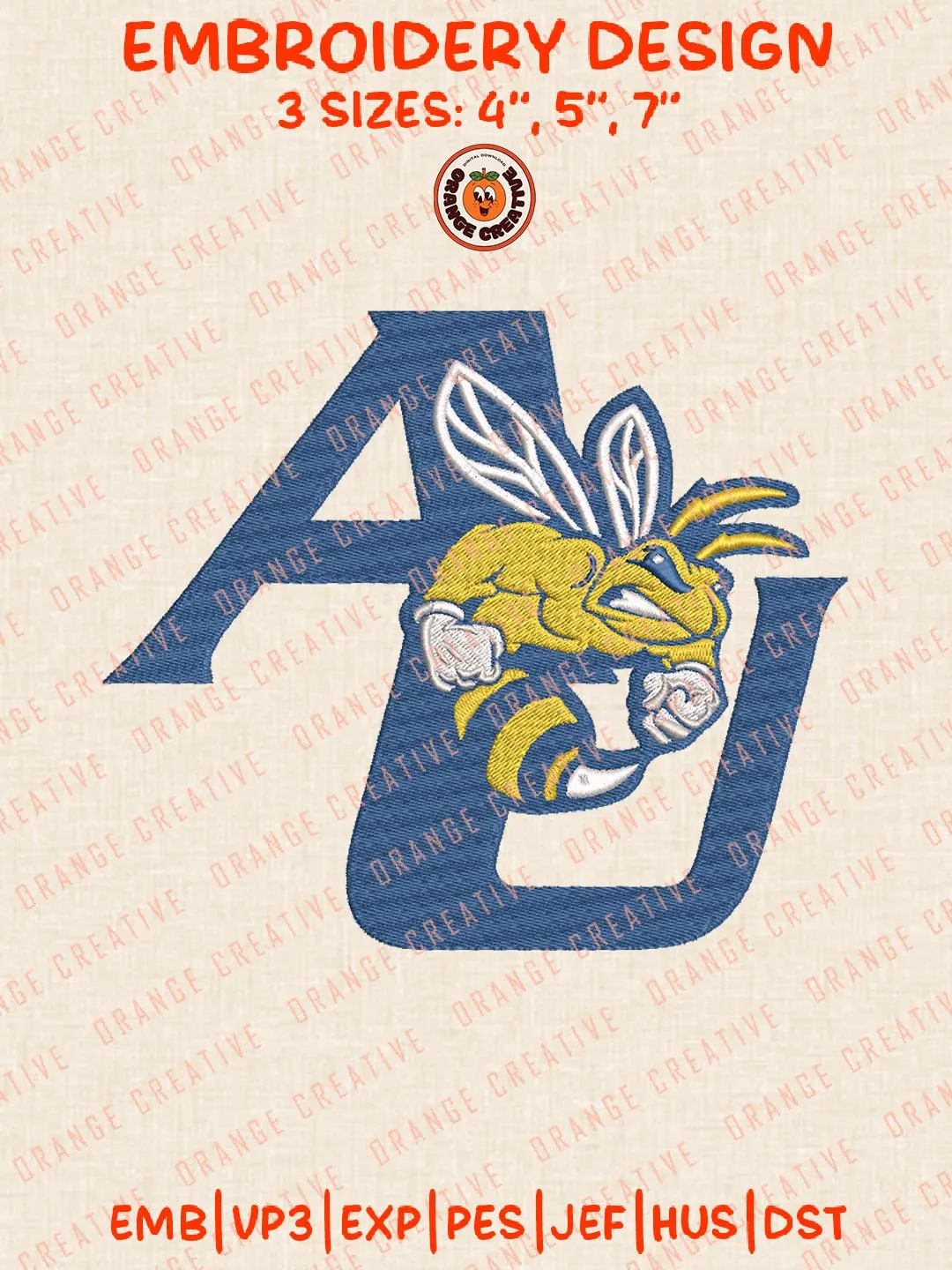 AU Jackets Logo Embroidery Files, Sport Embroidery Designs, NCAA Allen Yellow Jackets Embroidery, College Football Team Designs, Digital Download