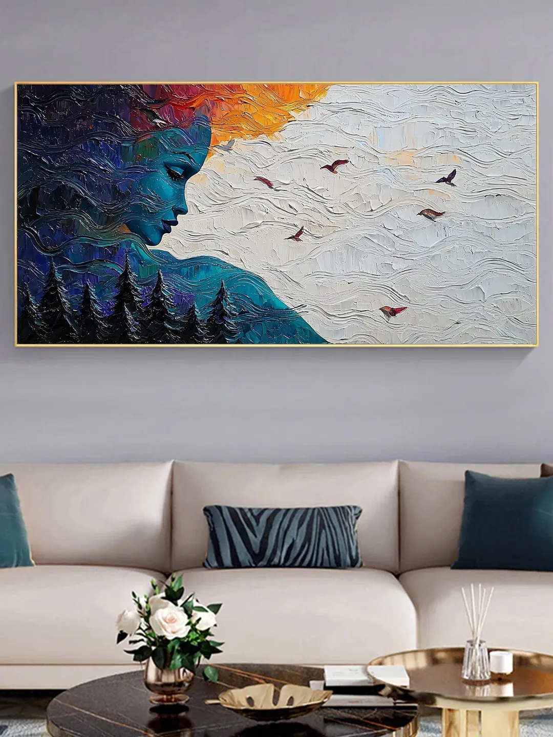 Impasto Woman Portrait, Nature Art, Textured Painting, 3D Canvas Art, Modern Wall Decor, Figurative Art, Forest Scene Art, Living room Decor