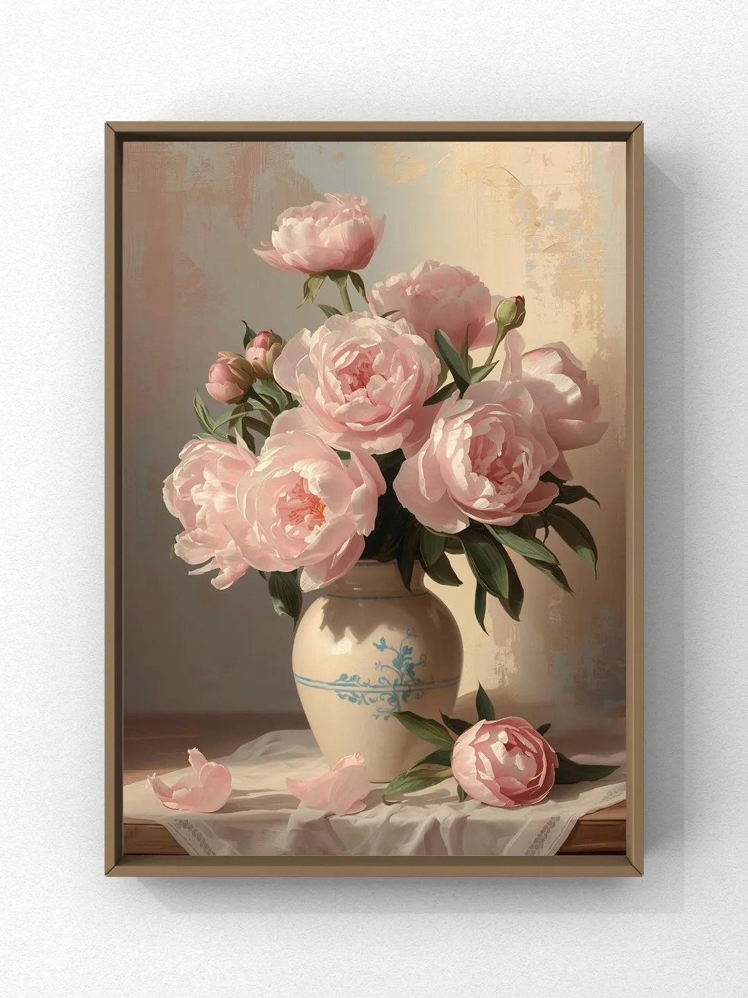 Dark Vintage Pink Peonies Art Print, Moody Floral Still Life Oil ...