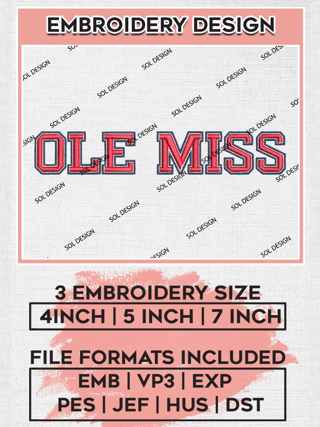 Ole Miss College Team Word Logo Embroidery Design Files, NCAA Ole Miss Rebels Machine Embroidery, NCAA Teams, 3 sizes, NCAA Machine embroidery designs, Digital Download
