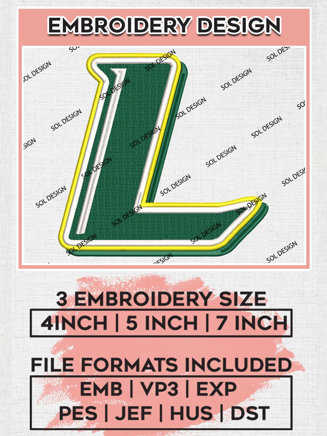 NCAA Le Moyne Dolphins Team Letter Logo Embroidery Design Files, NCAA Le Moyne Dolphins Machine Embroidery, NCAA Teams, 3 sizes, NCAA Machine embroidery designs, Digital Download