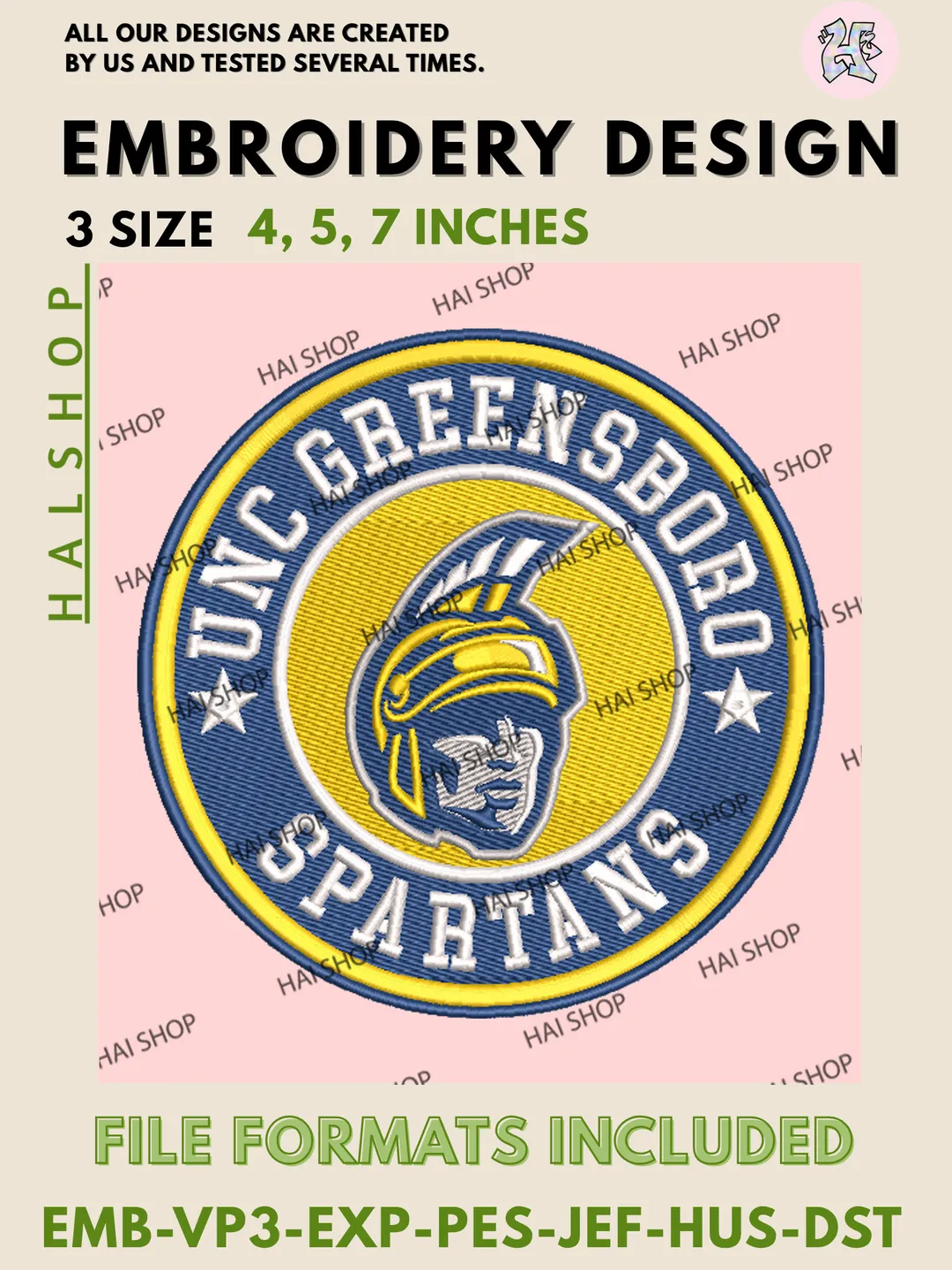 UNC Greensboro Spartans NCAA Embroidery Design, College Logo Machine Embroidery File, Digital Download
