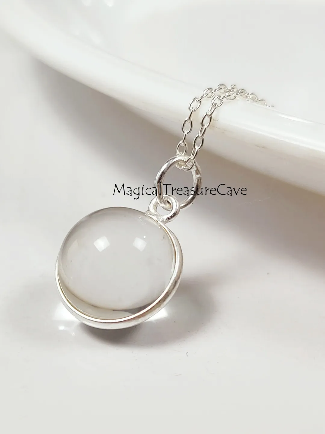 Natural Clear Quartz Necklace, 925 Sterling Silver Jewelry, Quartz Ball Design Necklace, Minimalist Necklace, Bridesmaid Gift, Wedding Gift