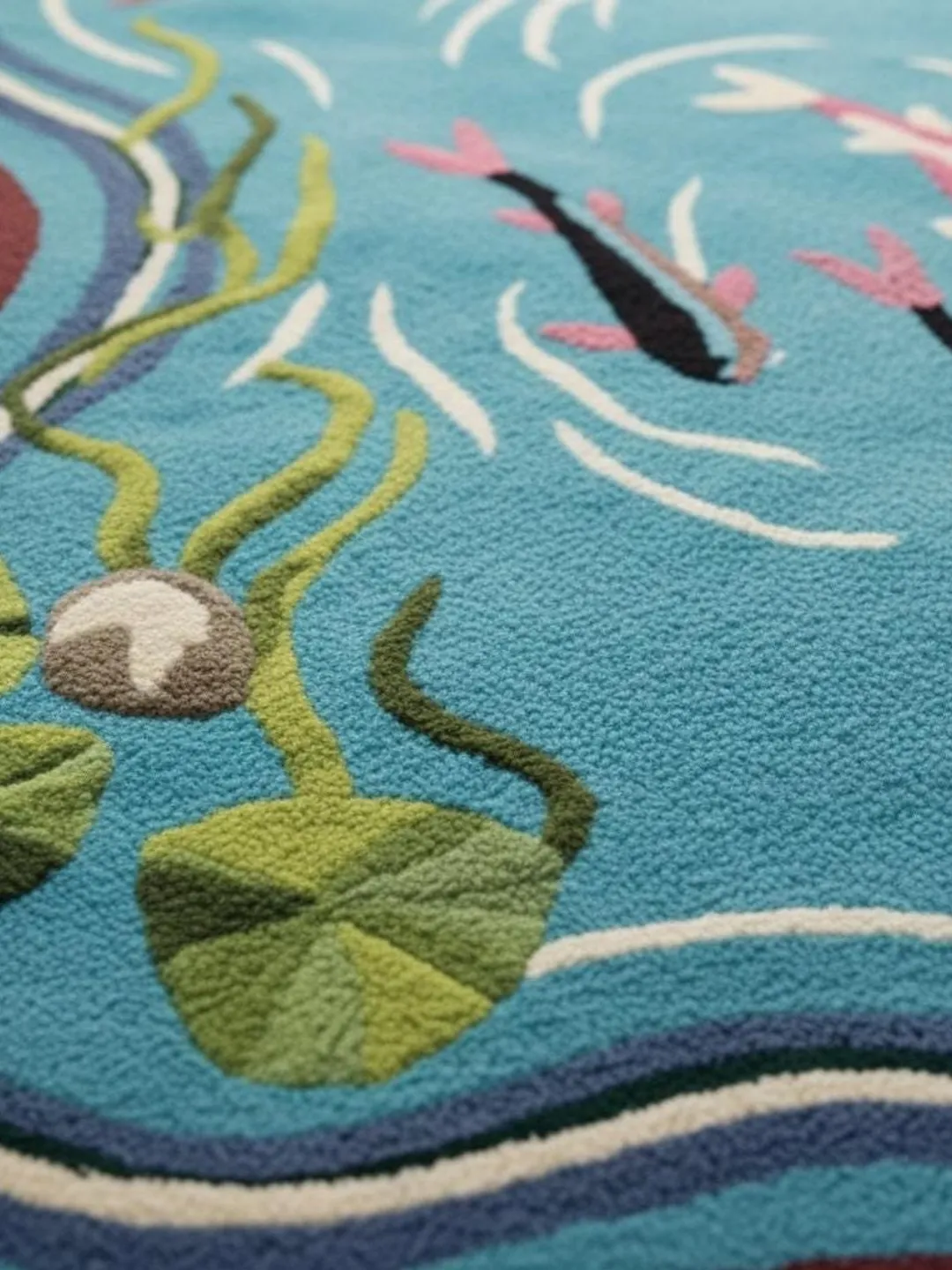 Serene Koi Fish Water Garden Rug Handmade Style Area Rug for Cozy Spaces.