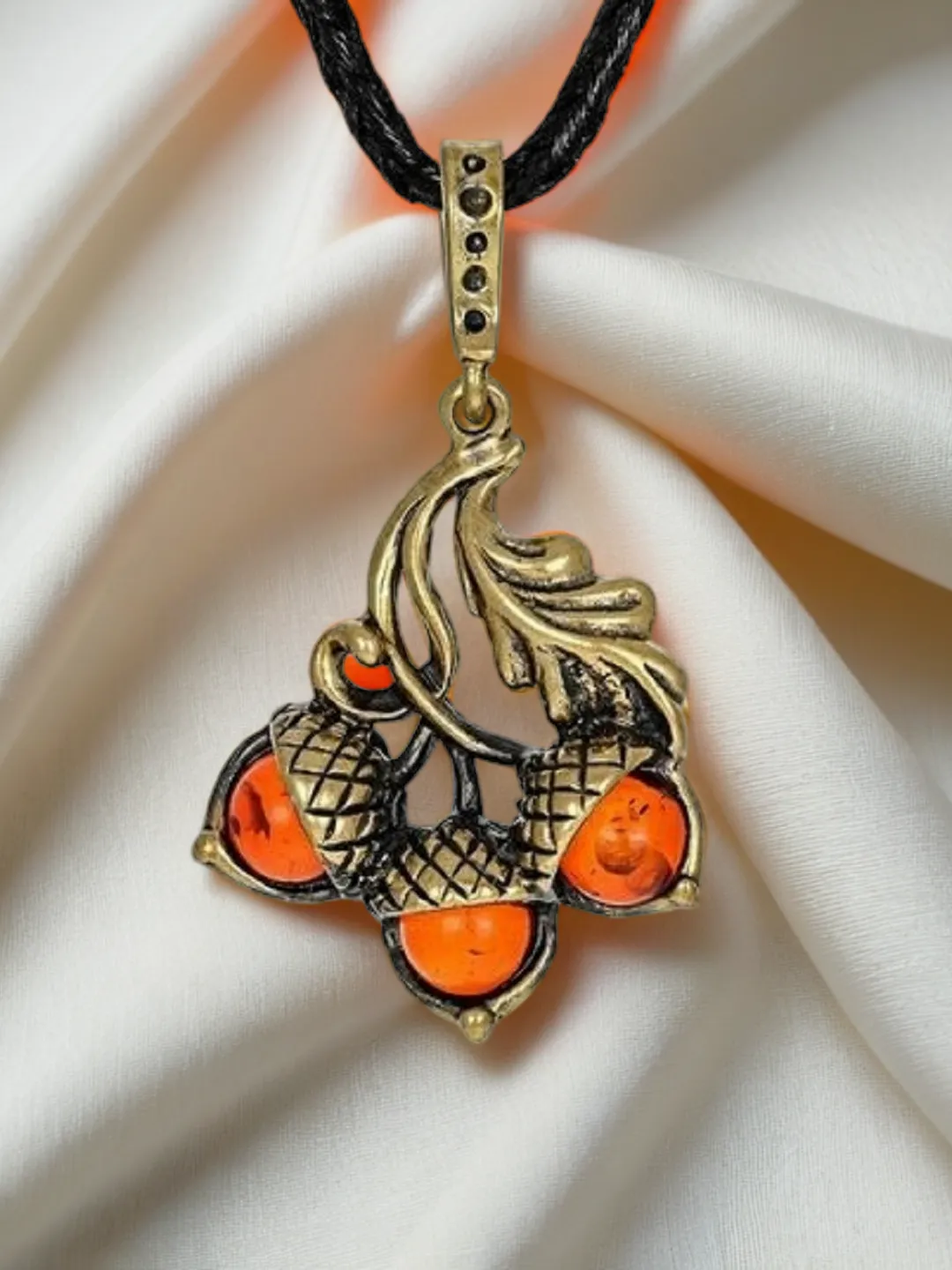 Amber Acorn Necklace Autumn Oak Leaves Jewelry Gold Baltic Amber Acorn Pendant Necklace nature jewelry for women