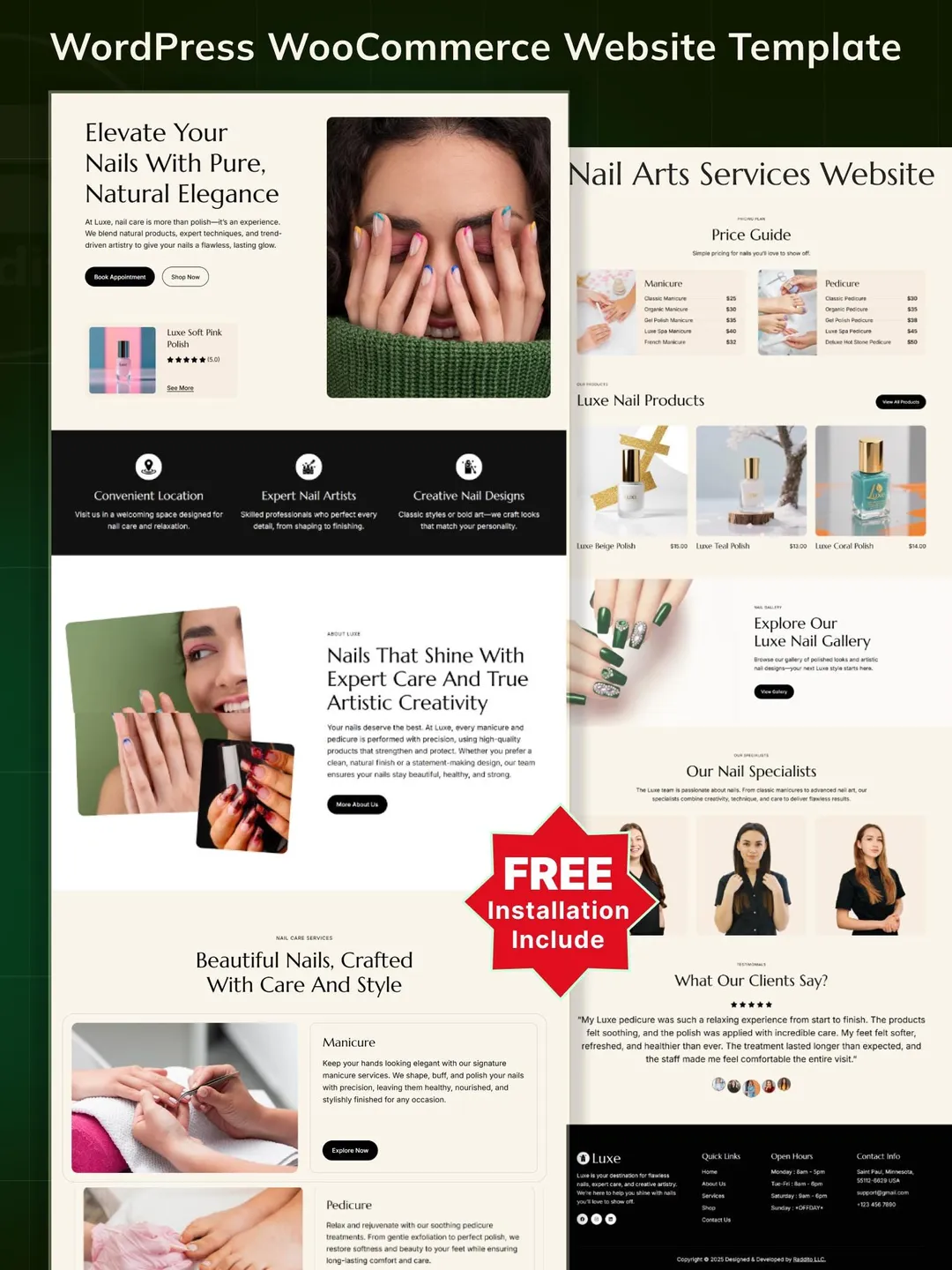 Luxury Nail Salon WordPress Elementor Pro Template Kit | Beauty Salon, Skincare, Spa & Booking Website