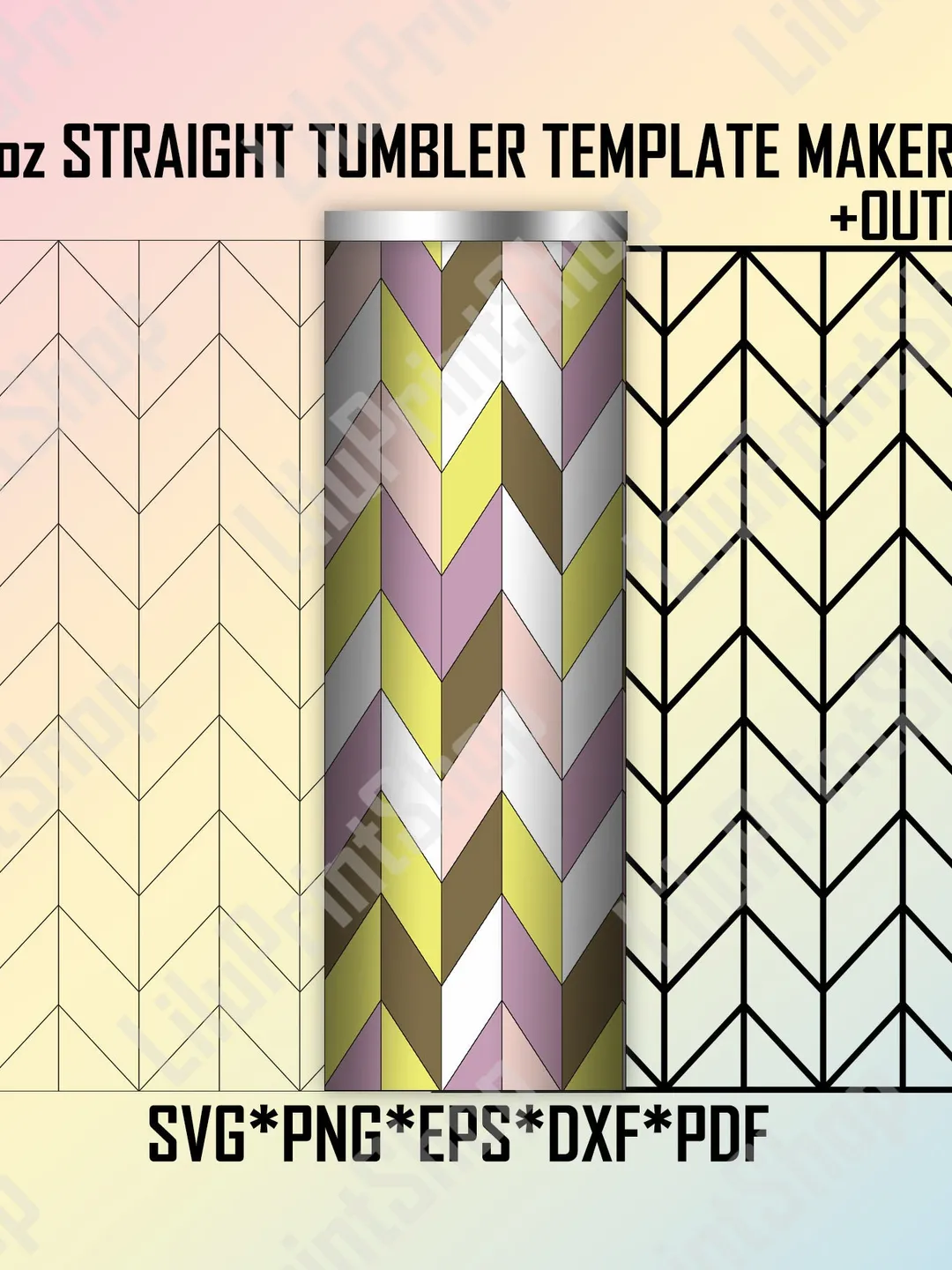 Tangram Tumbler Template for 20 oz straight Skinny tumbler SVG + outline, Chevron tumbler svg Template 20 oz Instant download