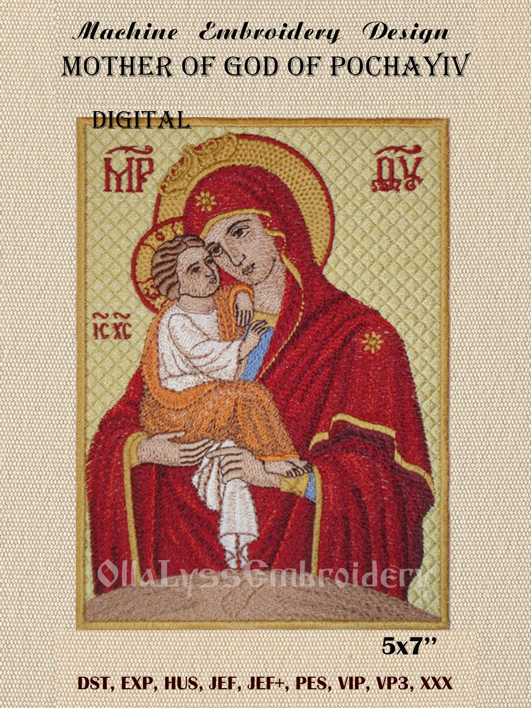 Mother of God of Pochayiv embroidery design