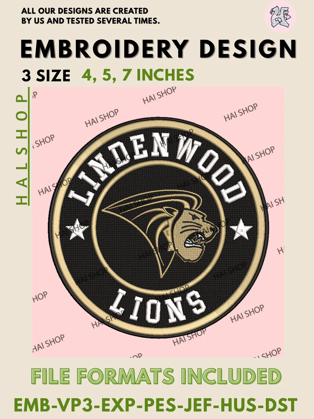 Lindenwood Lions Embroidery Design, NCAA Lindenwood Lions Logo Machine Embroidery Files, Digital Download