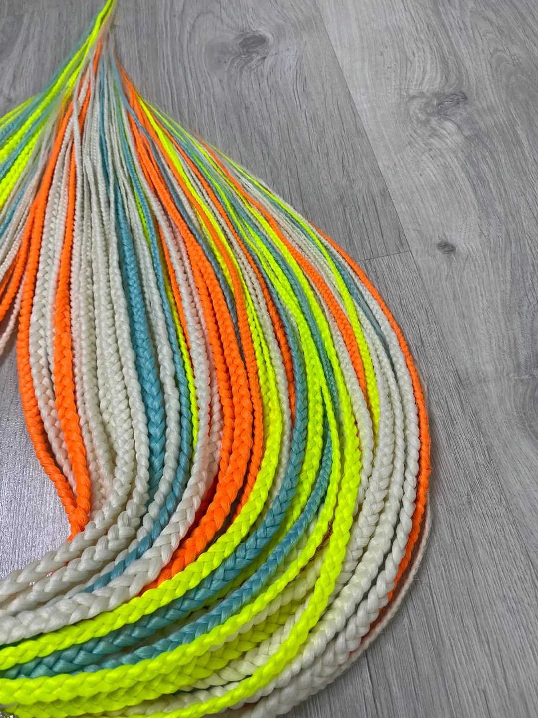 Neon Synthetic braids yellow orange unicorn dreads DE. Synthetic dreadlock extensions. Rainbow braids full set.