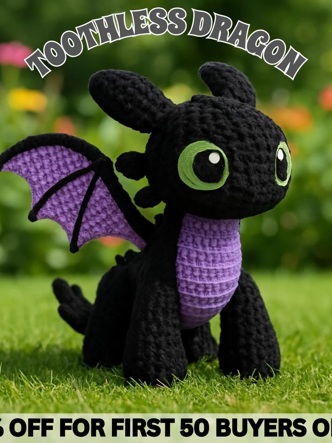 Crochet pattern for Toothless black dragon PDF English amigurumi