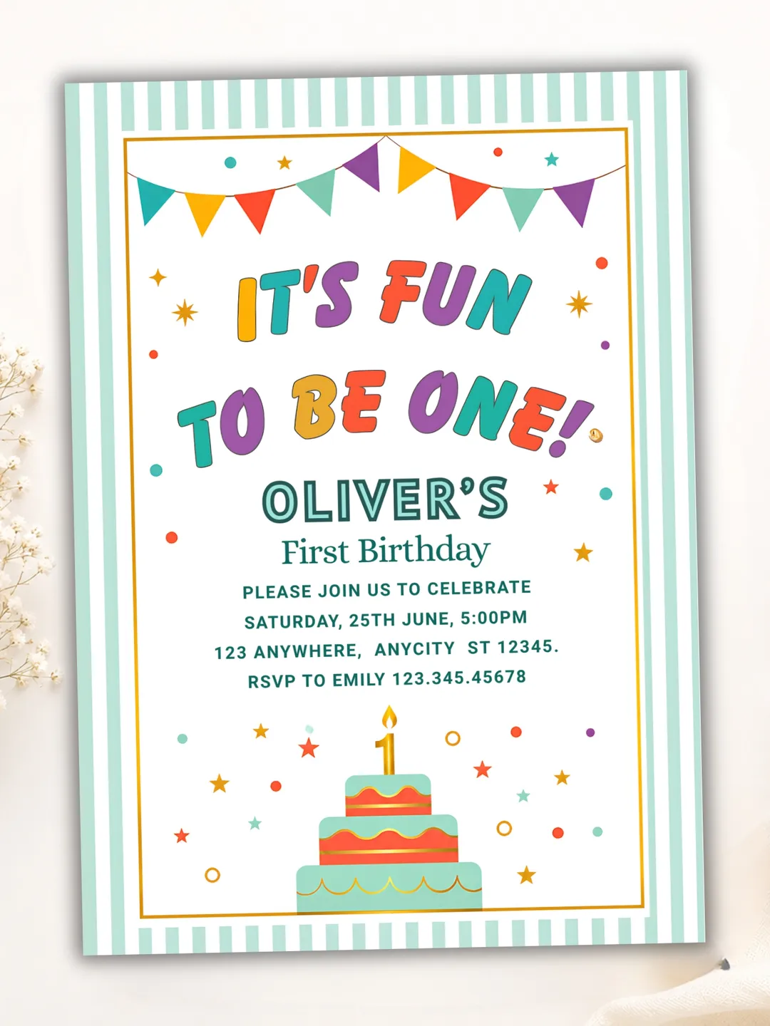 It’s Fun to Be One First Birthday Invitation – Colorful Printable Party Invite