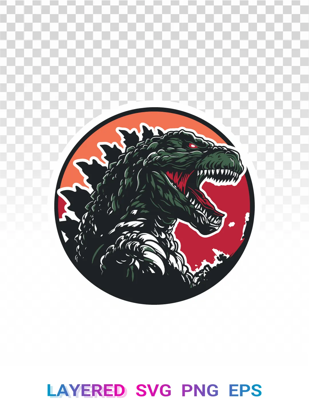 Godzilla SVG PNG in Vintage Japanese Circle Badge for Kaiju Movie Fans