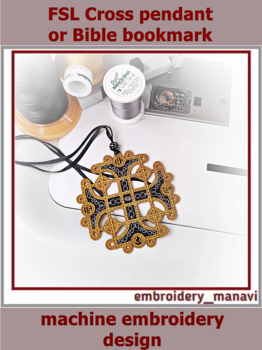 FSL cross pendant design religious embroidery by Embroidery Manavi 05