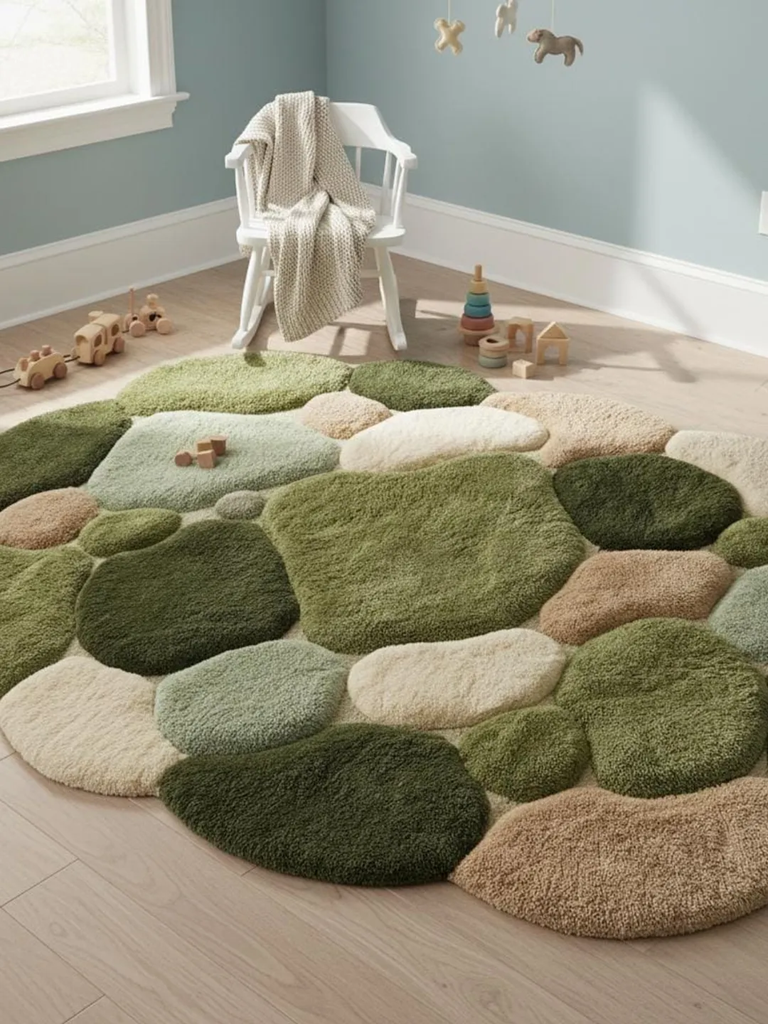 Moss Green Pebble Rug, Hand Tufted Wool Organic Shape Area Rug, Modern ...