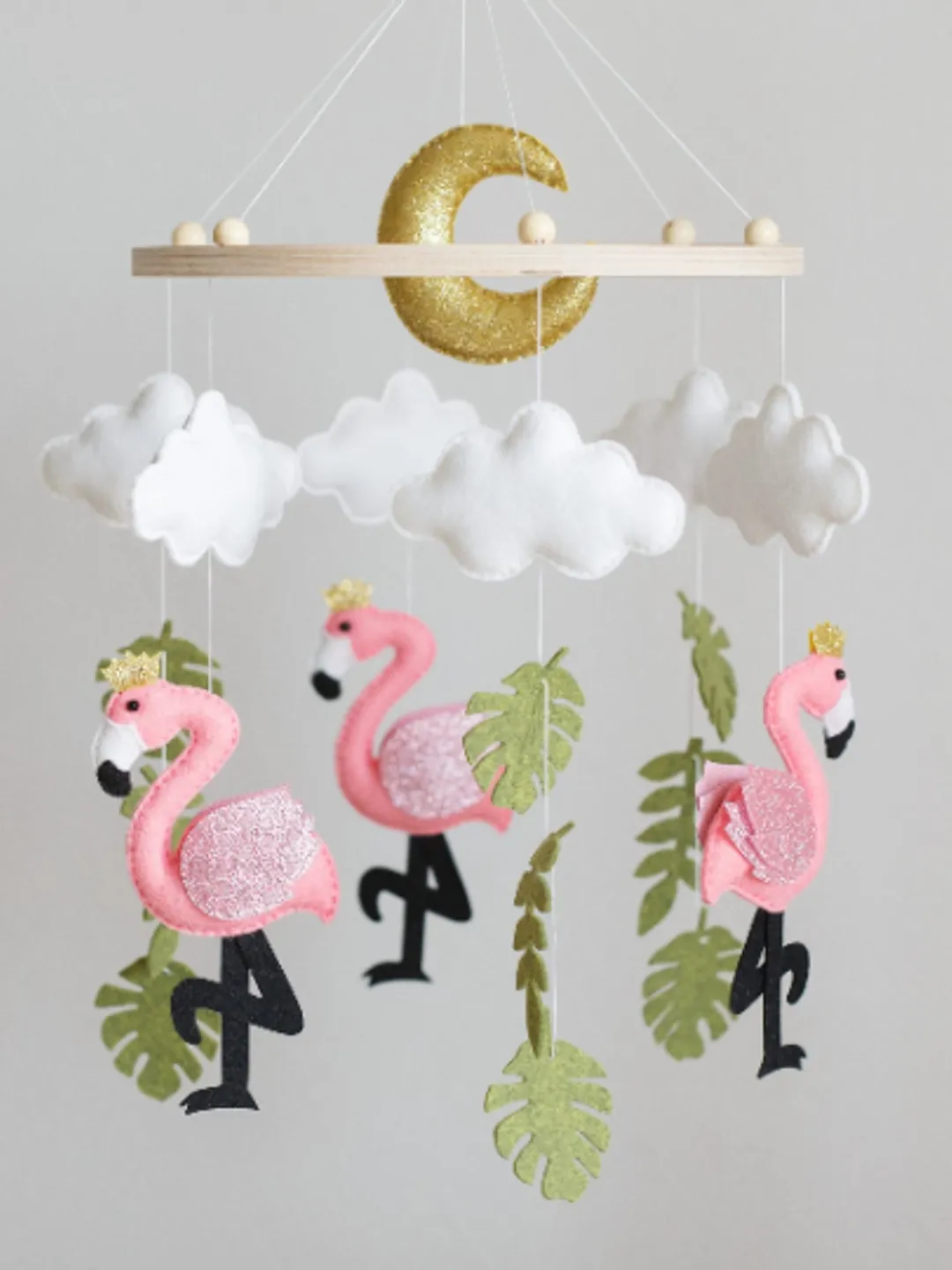 Handcrafted Flamingo and Safari Themed Felt Baby Mobile - Customizable Nursery Decor