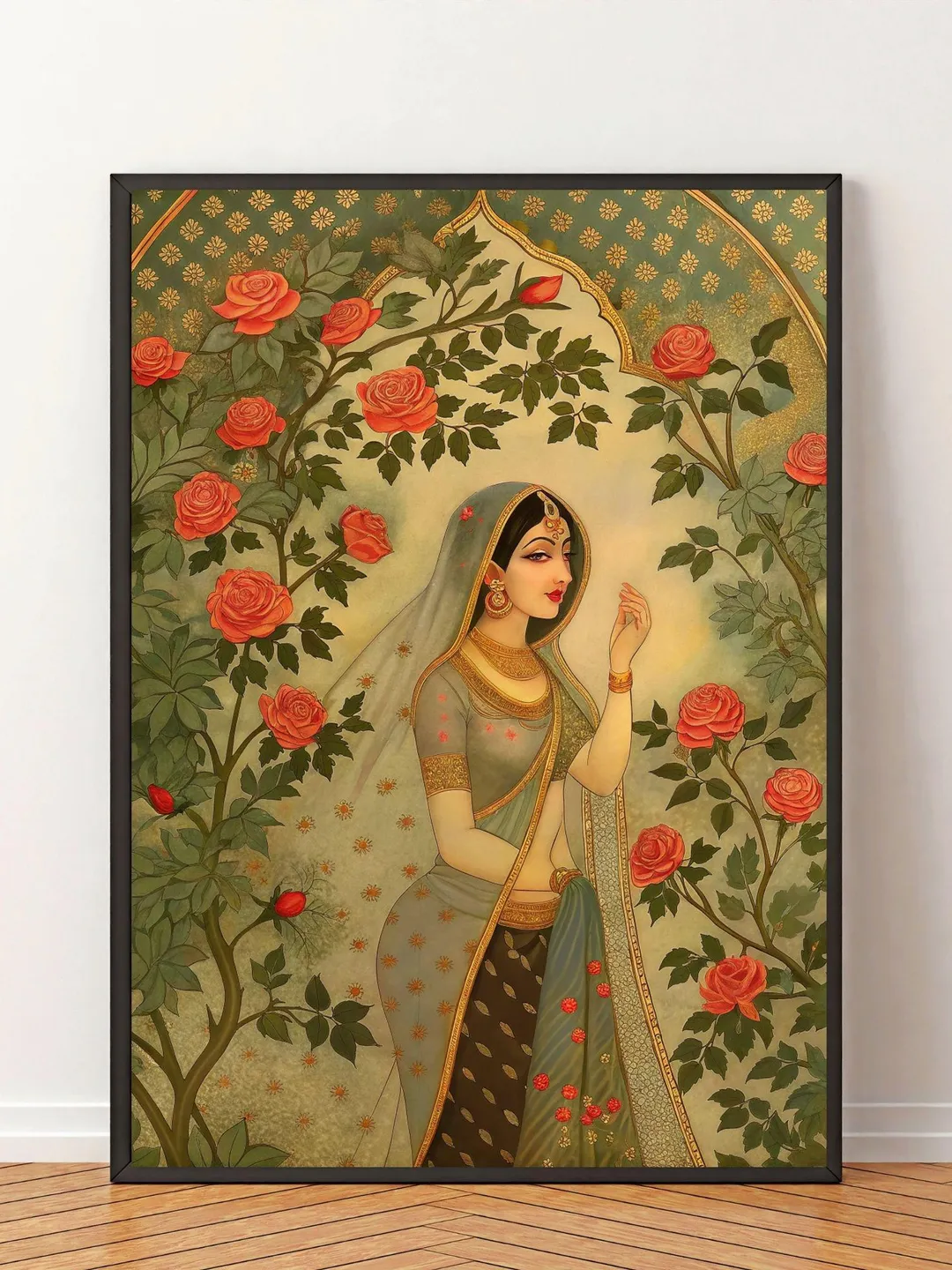 Lady in the Garden, Floral Prints, Madhubani Painting, Indian Folk Art ...