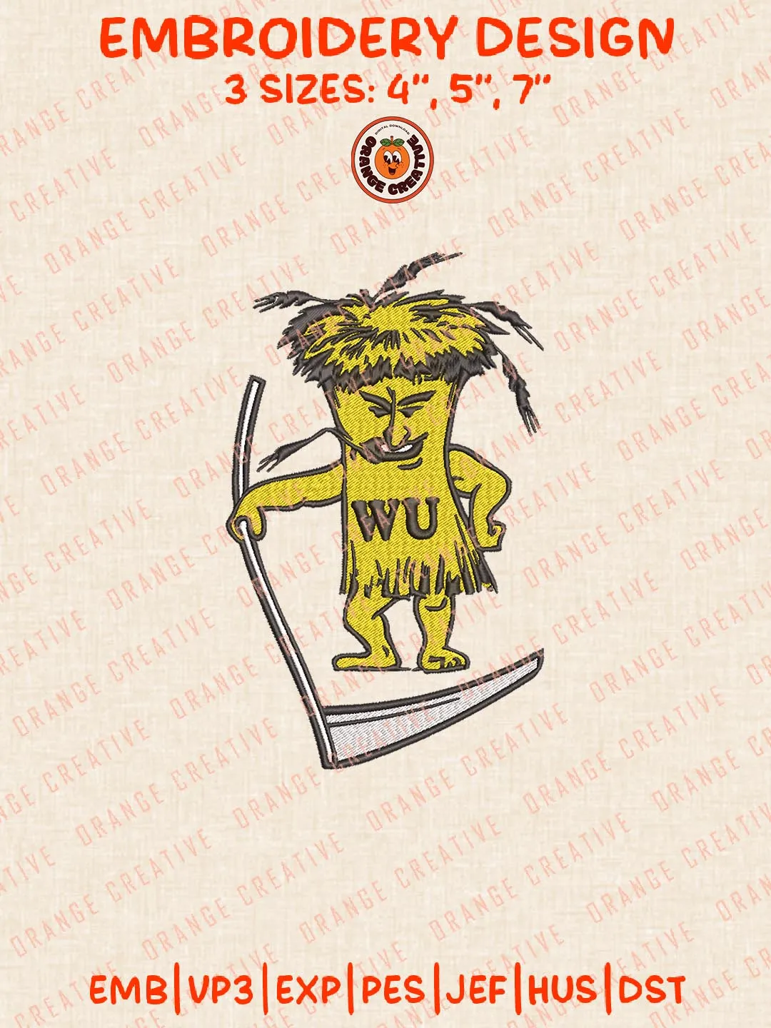 Wichita State Shockers Mascot Logo Embroidery Design Files, NCAA Logos Embroidery Designs, NCAA Machine Embroidery Files, 3 Sizes, Custom Sizes, Instant Download