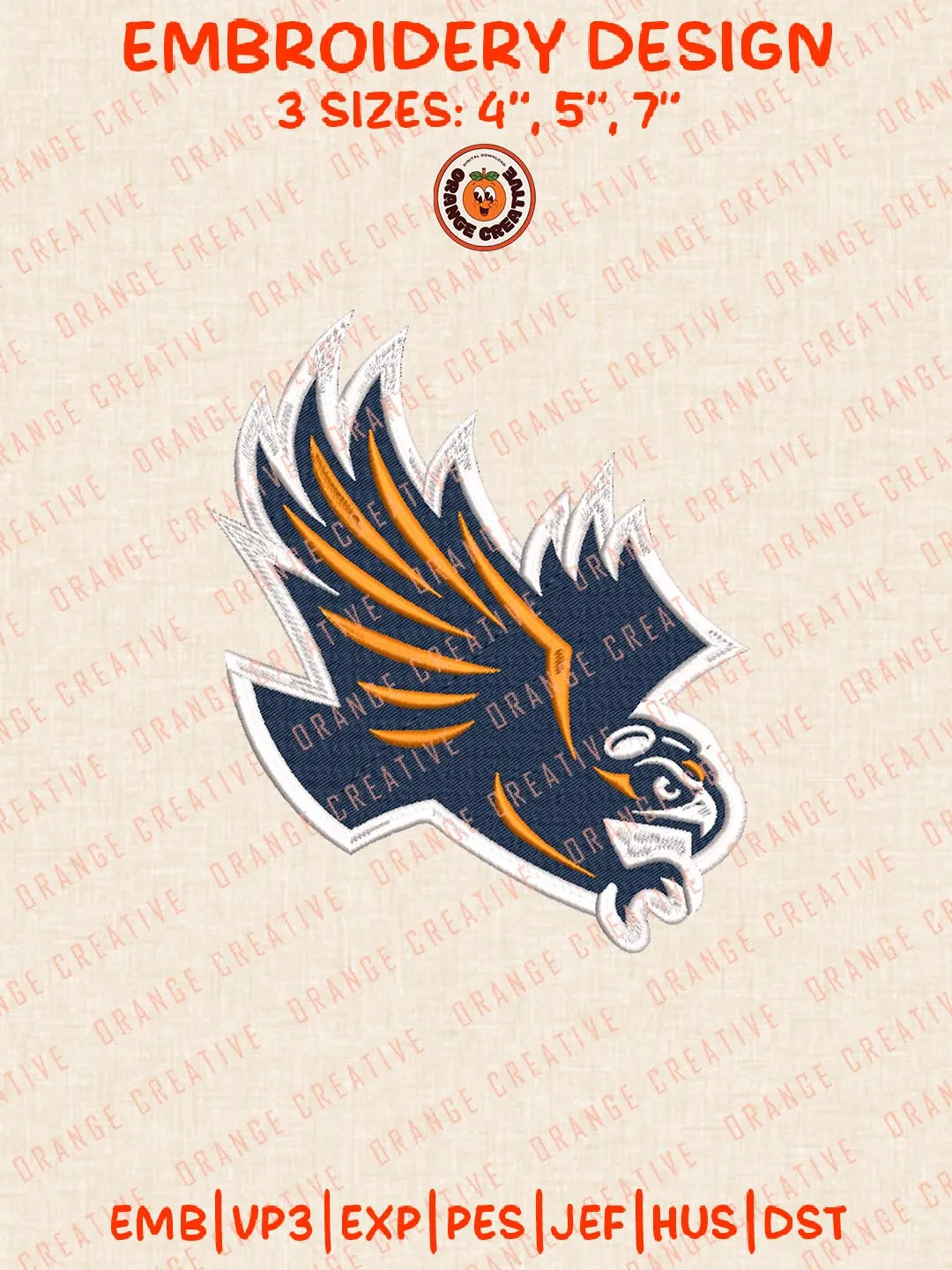 UT Martin Skyhawks Mascot Logo Embroidery Design Files, NCAA Logos Embroidery Designs, NCAA UT Martin Skyhawks Machine Embroidery Files, 3 Sizes, Custom Sizes, Instant Download