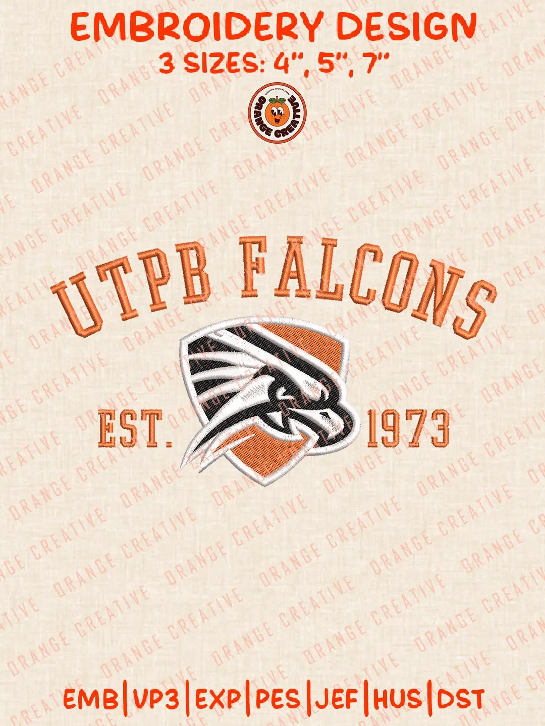 UTPB Falcons Est 1973 Embroidery Design, NCAA Team Logo Embroidery Design, Machine Embroidery Design File, 4 Sizes, Custom Size, Digital Download