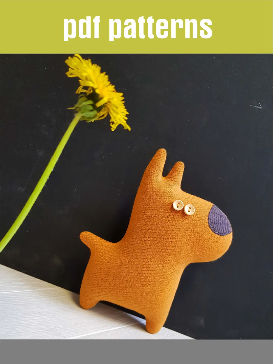 Dog sewing pattern PDF, digital tutorial in English, stuffed animal pattern. Plush toy DIY