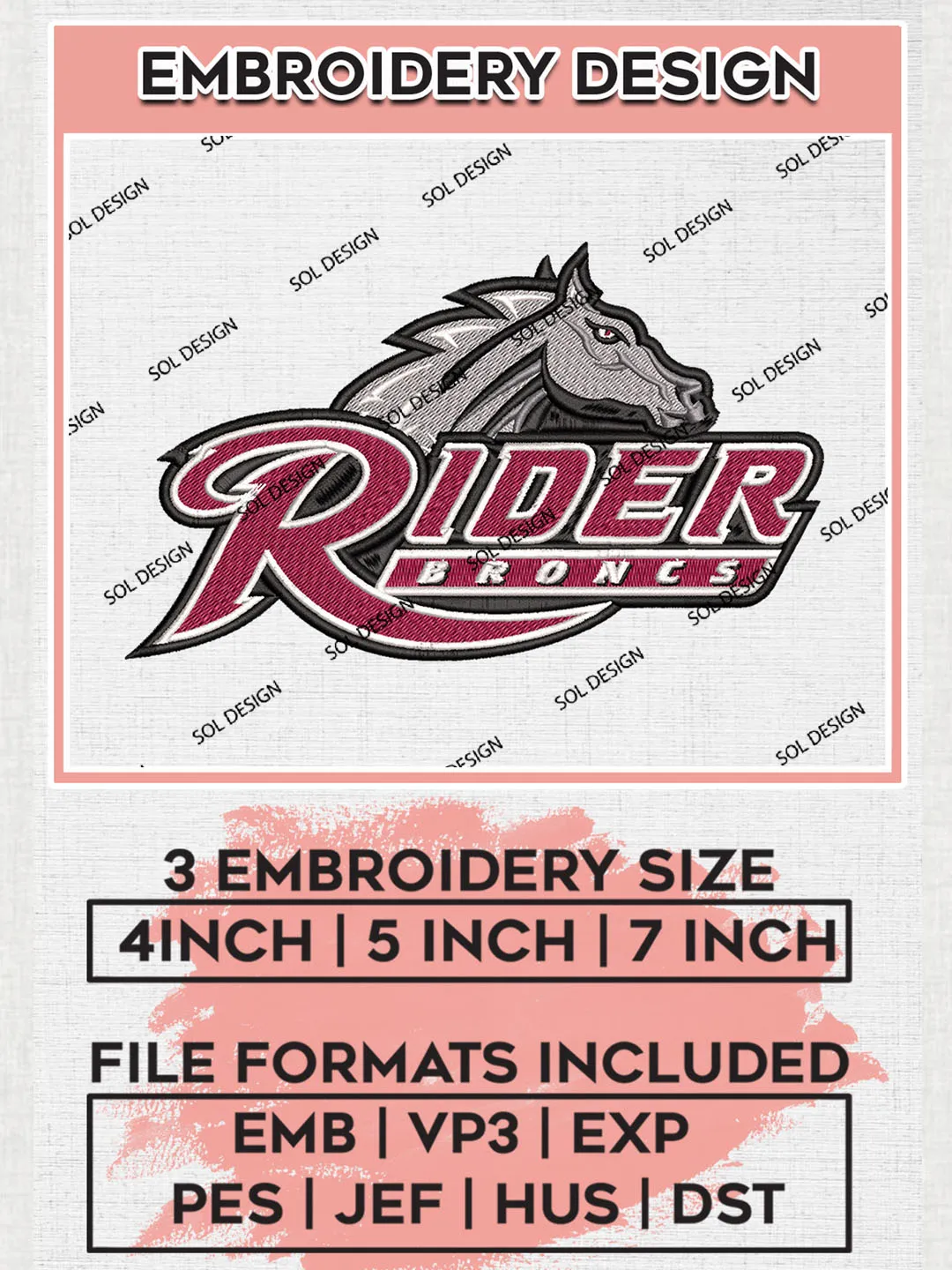 Rider Broncs Team Mascot Logo embroidery designs, NCAA Rider Broncs Logo Machine embroidery designs, NCAA Team Logo embroidery designs, NCAA Game Day Machine embroidery designs, Digital Download