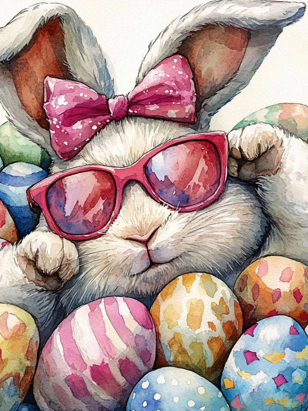Spring Bunny print Bunny Printable art Bunny with Easter eggs & flowers ...