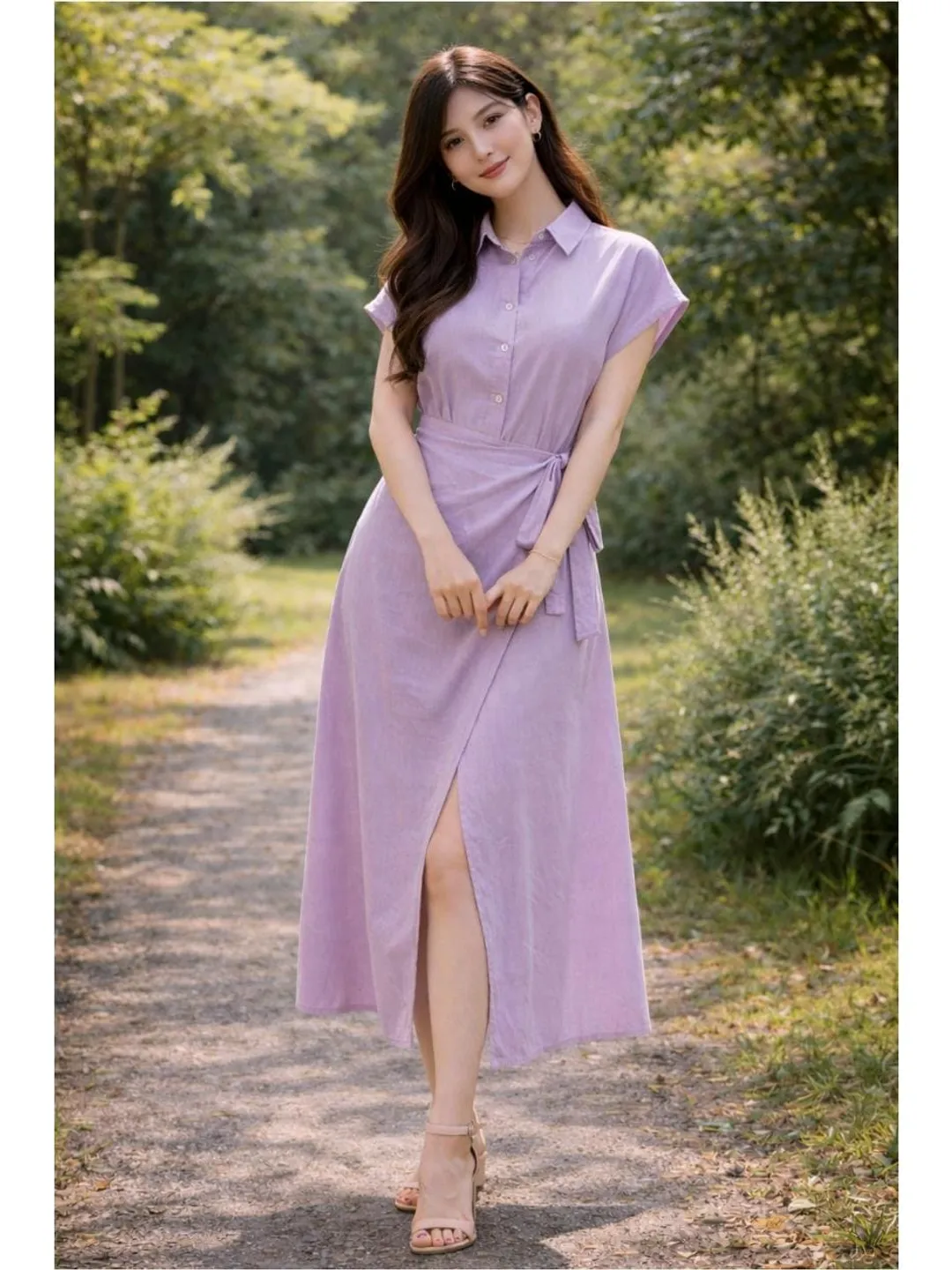purple linen shirt dress Linen Three Quarter Sleeve Maxi Shirt Dress Hollyhock