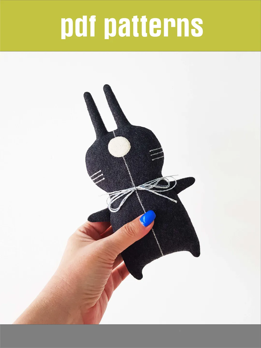 Black rabbit Sewing Pattern PDF, digital tutorial in English, Halloween Doll DIY. Stuffed animal pattern. Halloween Craft