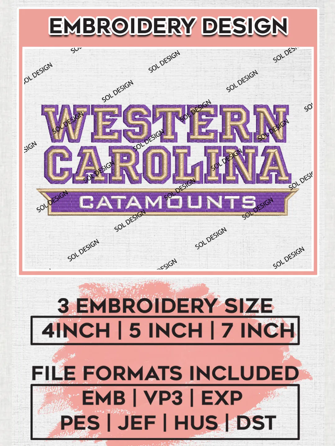 Western Carolina Catamounts Team Writing Logo Embroidery Design Files, NCAA Western Carolina Catamounts Machine Embroidery, NCAA Teams, 3 sizes, NCAA Machine embroidery designs, Digital Download