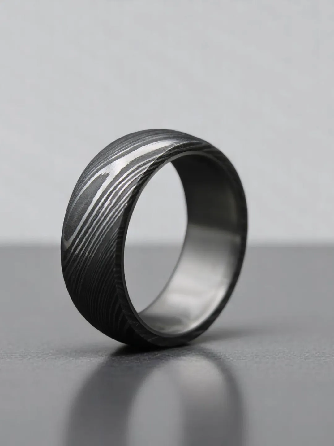 Hand-Forged Damascus Steel Ring with Titanium sleeve, Minimalist, Custom Band