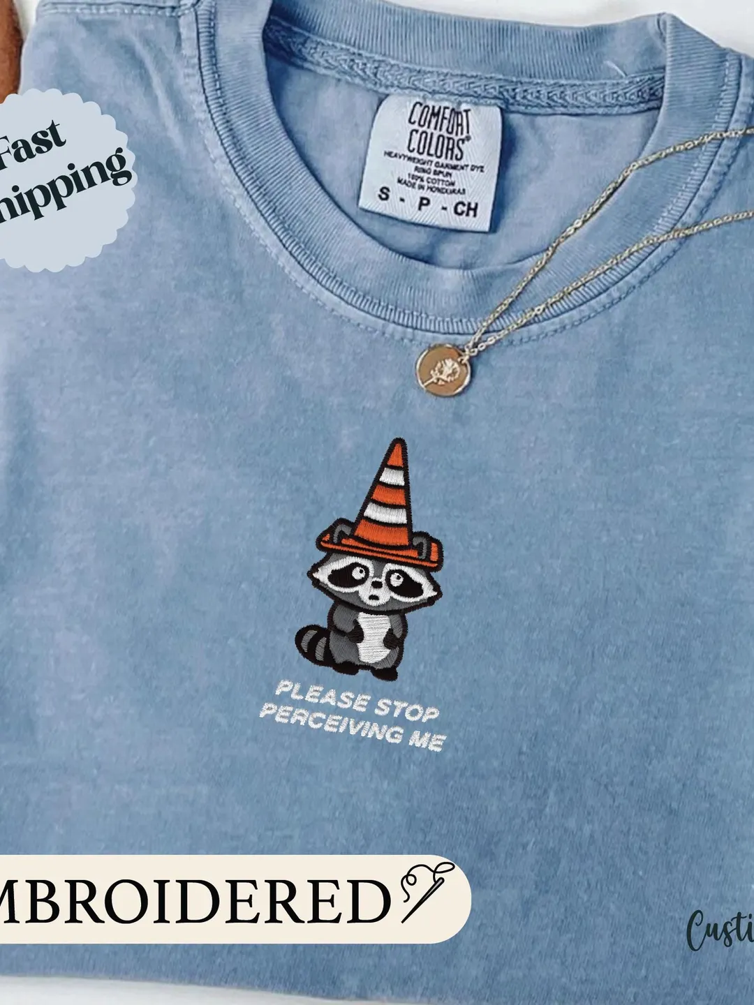 Funny Raccoon Embroidered Shirt, Introvert Humor Tee, Comfort Colors 1717