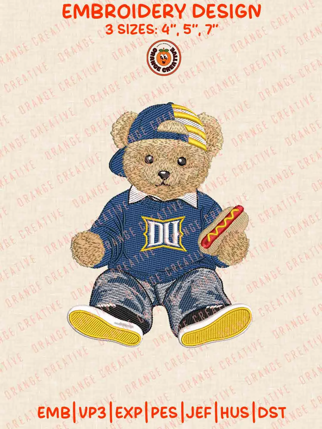 Drexel Dragon Teddy Bear Embroidery Design Files, Football Embroidery Designs, Sport Machine Embroidery Files, 3 Sizes, Custom Sizes, Instant Download