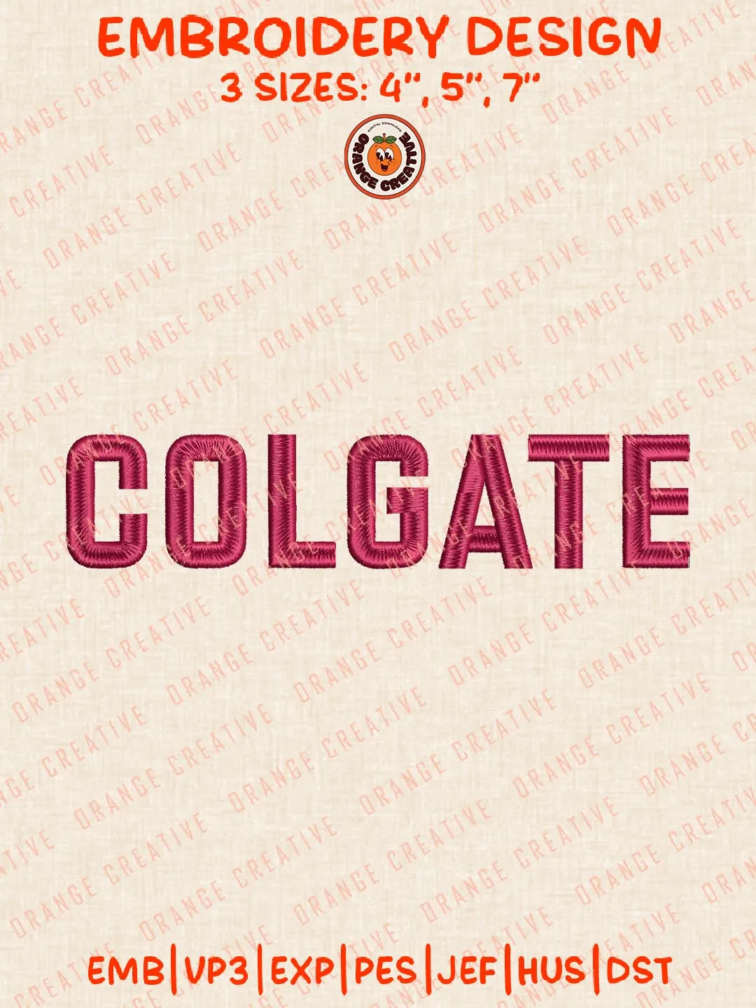 Colgate Text Embroidery Design, NCAA Team Logo Embroidery Design, Machine Embroidery Design File, 4 Sizes, Custom Size, Digital Download