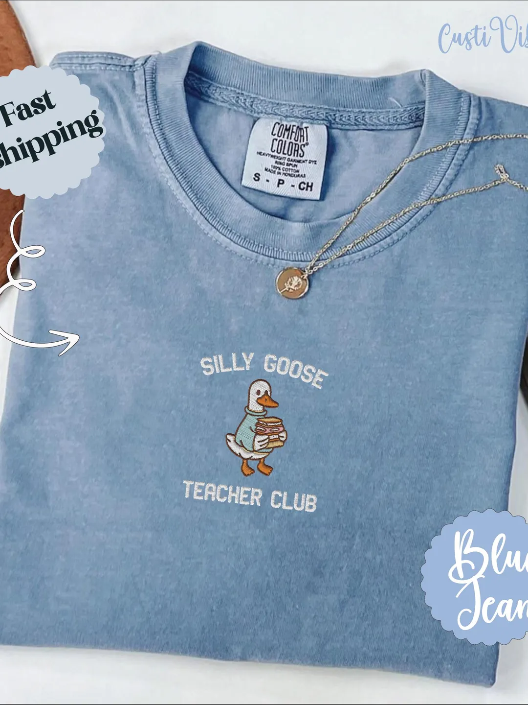 Embroidered Silly Goose Teacher Shirt: Comfort Colors Cotton Tee