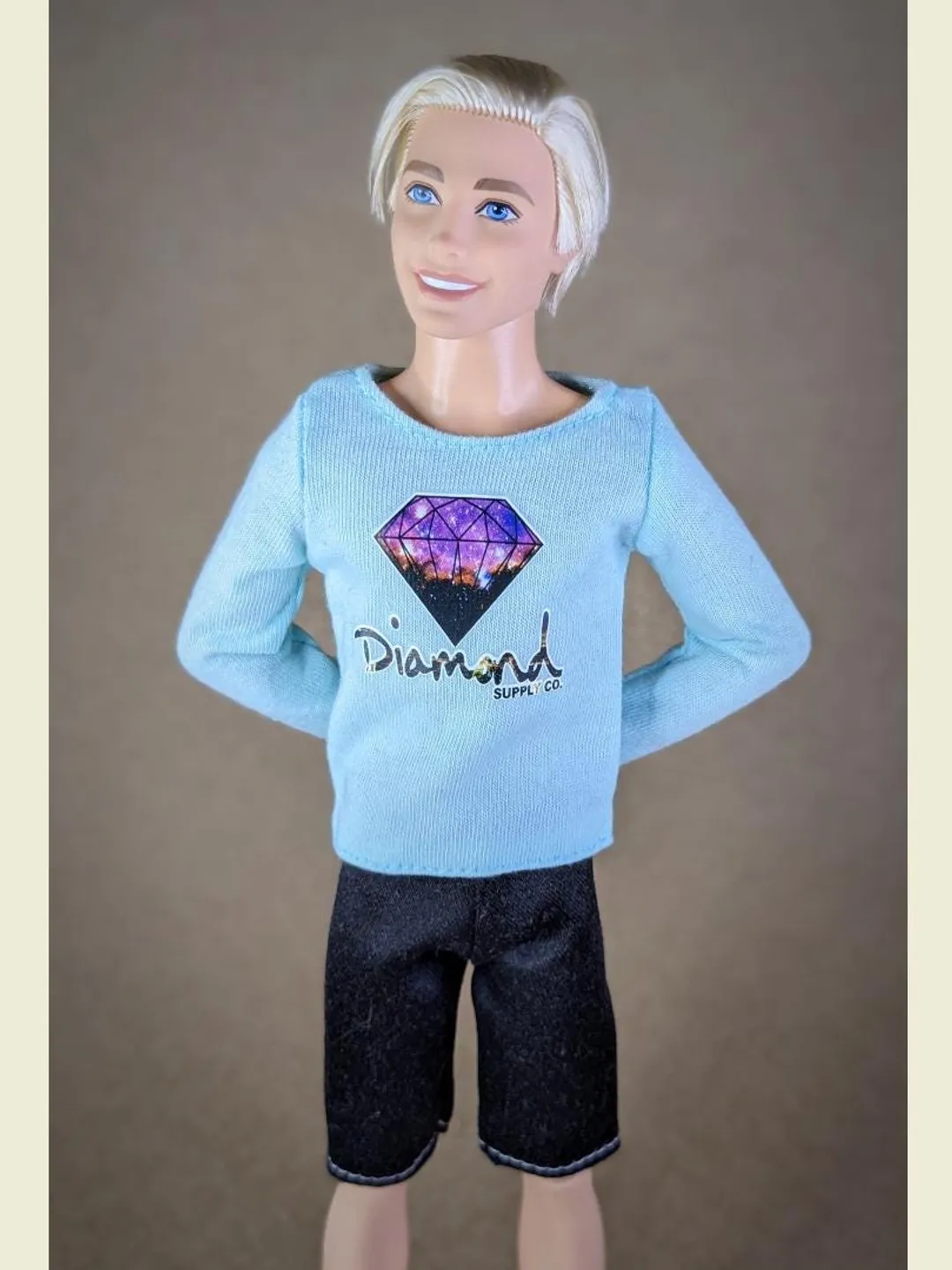 Blue printed long-sleeve T-shirt for 12-inch fashion male dolls