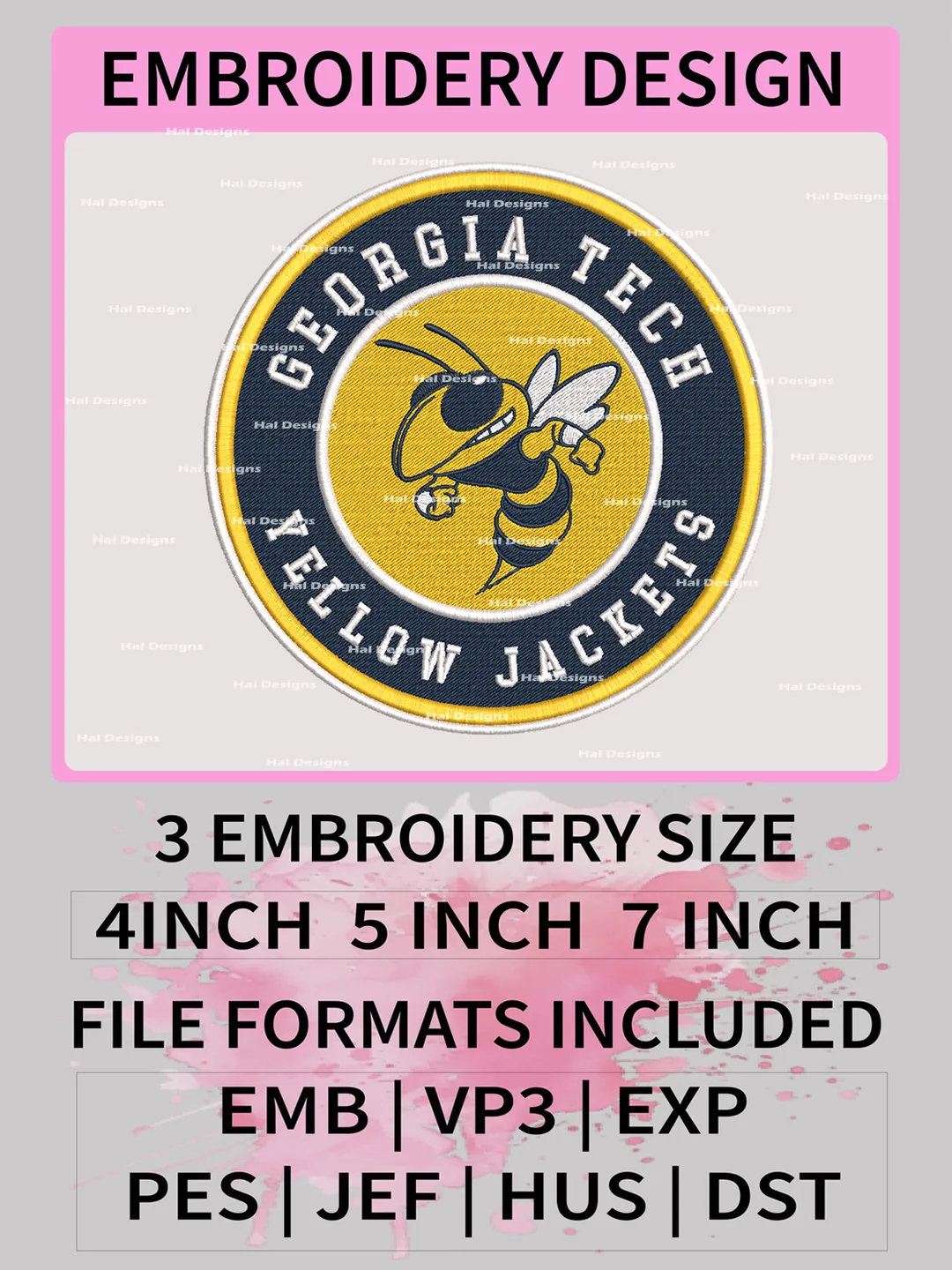 NCAA Georgia Tech Yellow Jackets Embroidery File, 3 Sizes, 6 Formats, NCAA Machine Embroidery Design, NCAA Logo, NCAA Teams