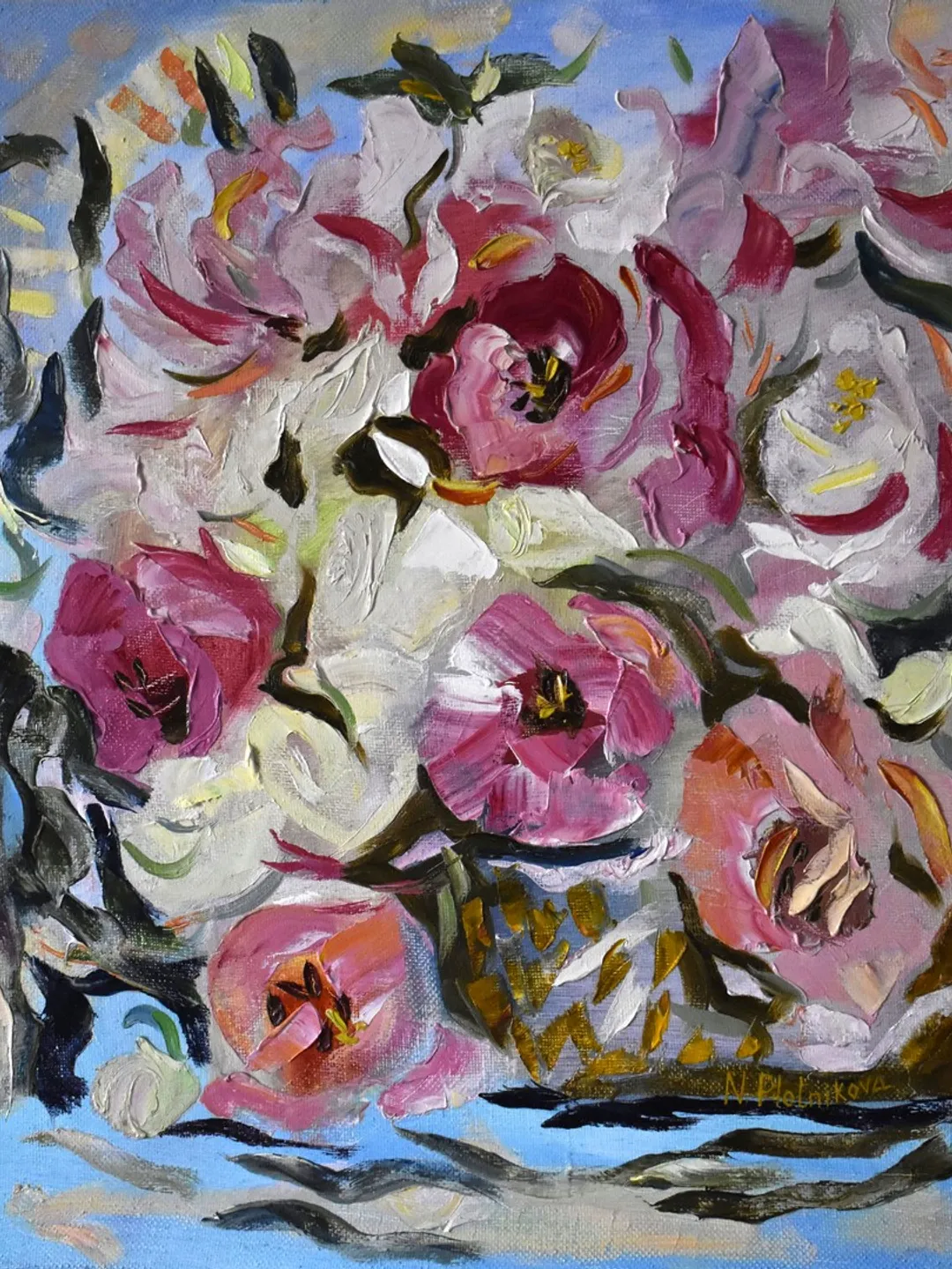 Rose painting Floral Original Art 20 by 16 in Flower Artwork impasto abstract painting on canvas by Natalia Plotnikova