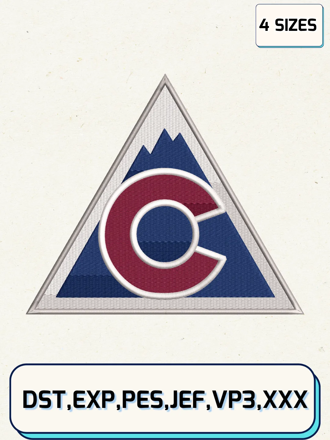 Colorado Hockey Embroidery Design Files ,Machine Embroidery Files,4 Sizes