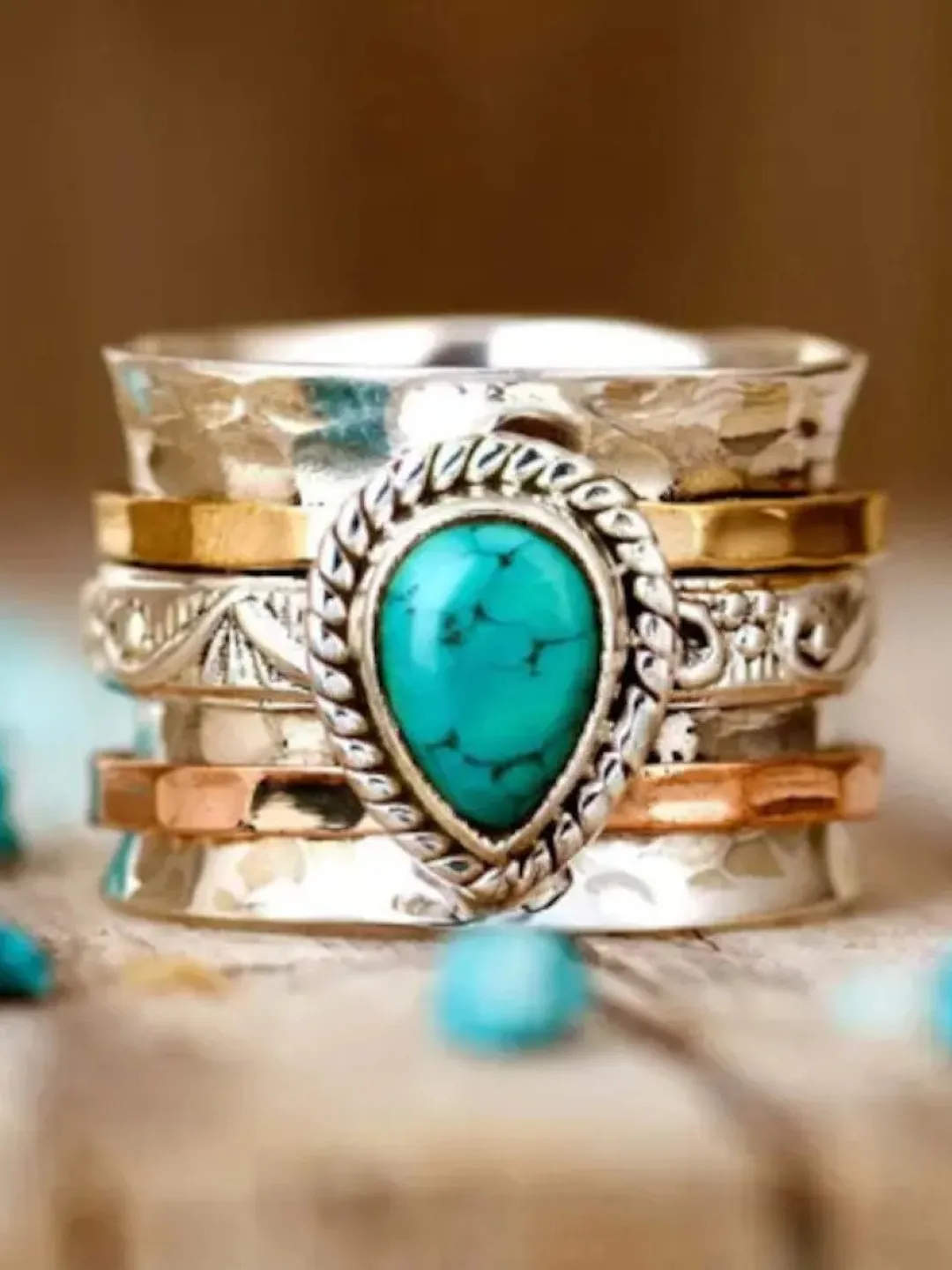 Turquoise Spinner Ring: Sterling Silver Boho Fidget Anxiety Ring